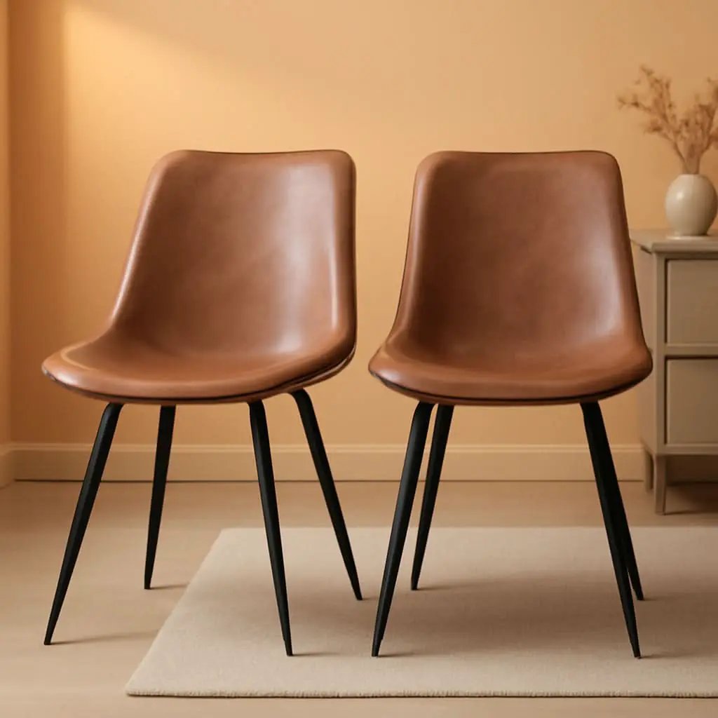 Dining Chairs Set Of 2 Brown Upholstered Faux Leather from PriceLows™