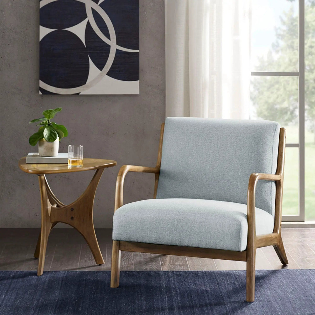 Mid Century Lounge Chair | Solid Wood Frame | High Density Foam | Elm Finish