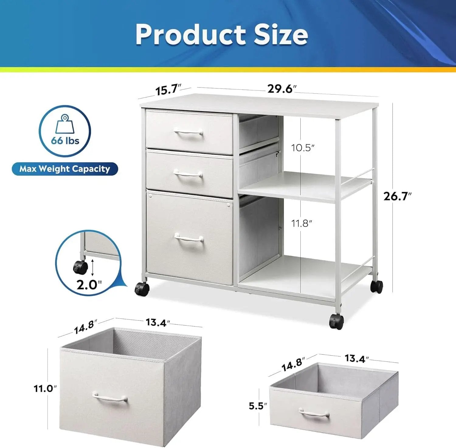 3 Drawer Mobile File Cabinet With Rolling Printer Stand And Open Storage Shelf White from PriceLows™