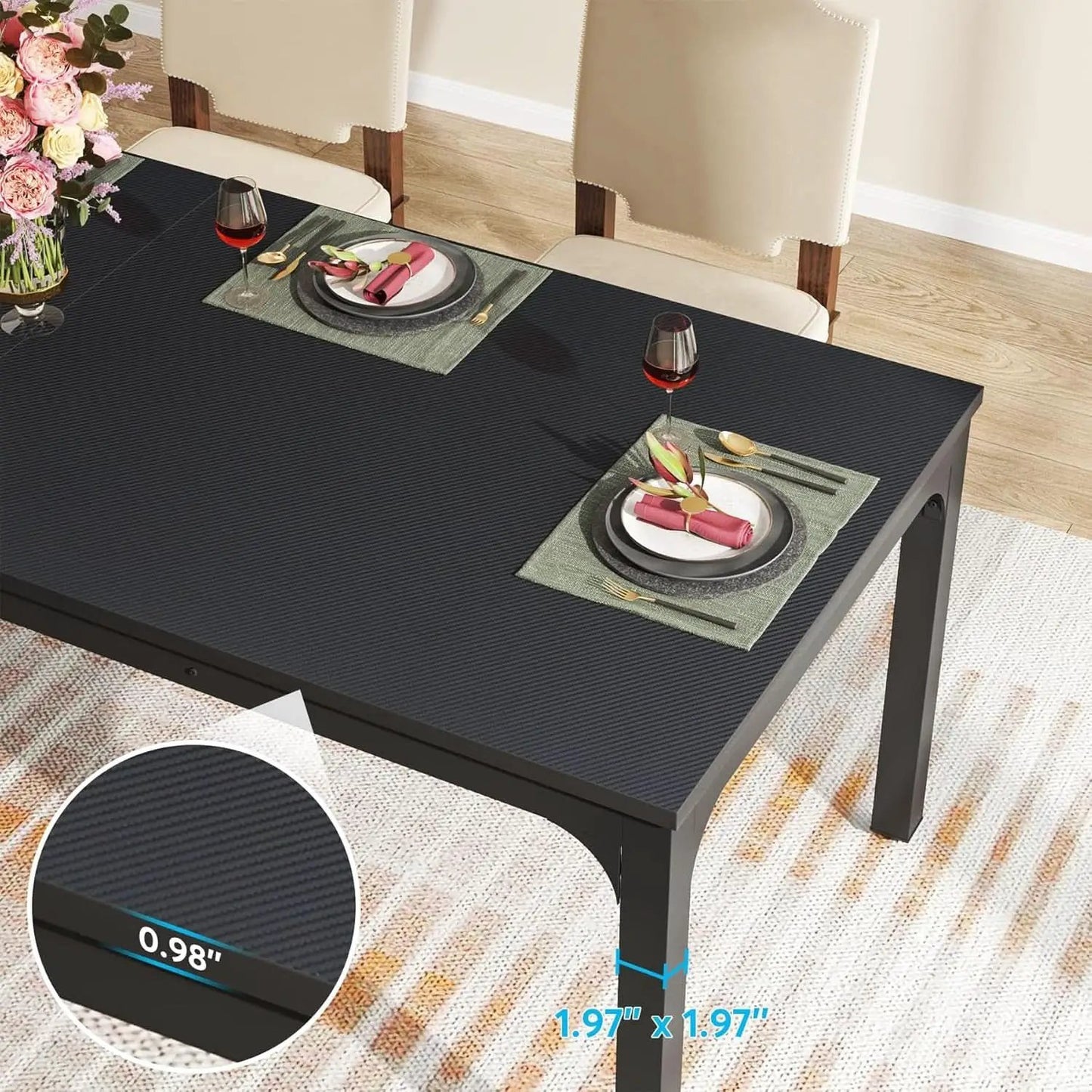 Black 78 Inch Rectangle Dining Table For 6 To 8 People from PriceLows™