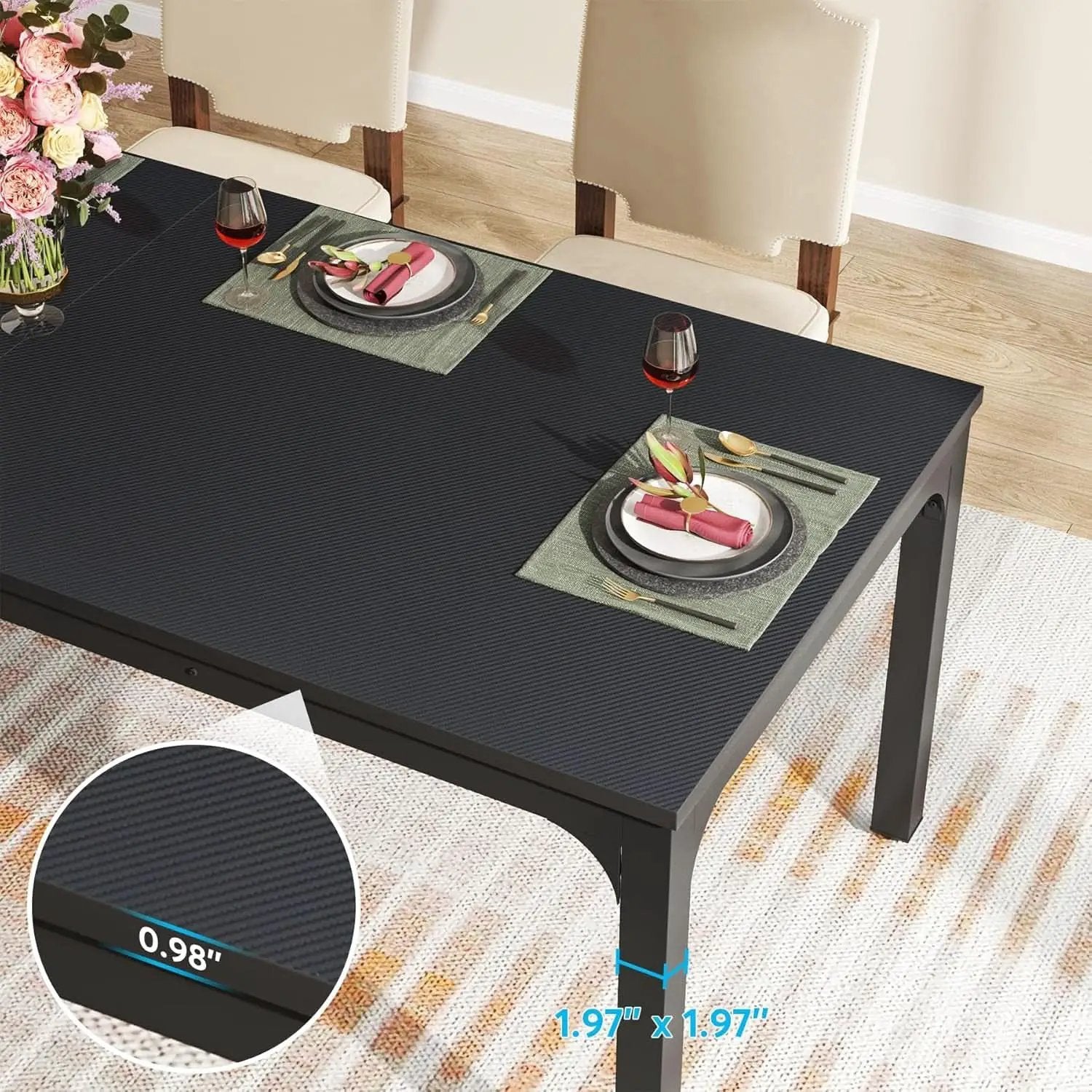Black 78 Inch Rectangle Dining Table For 6 To 8 People from PriceLows™