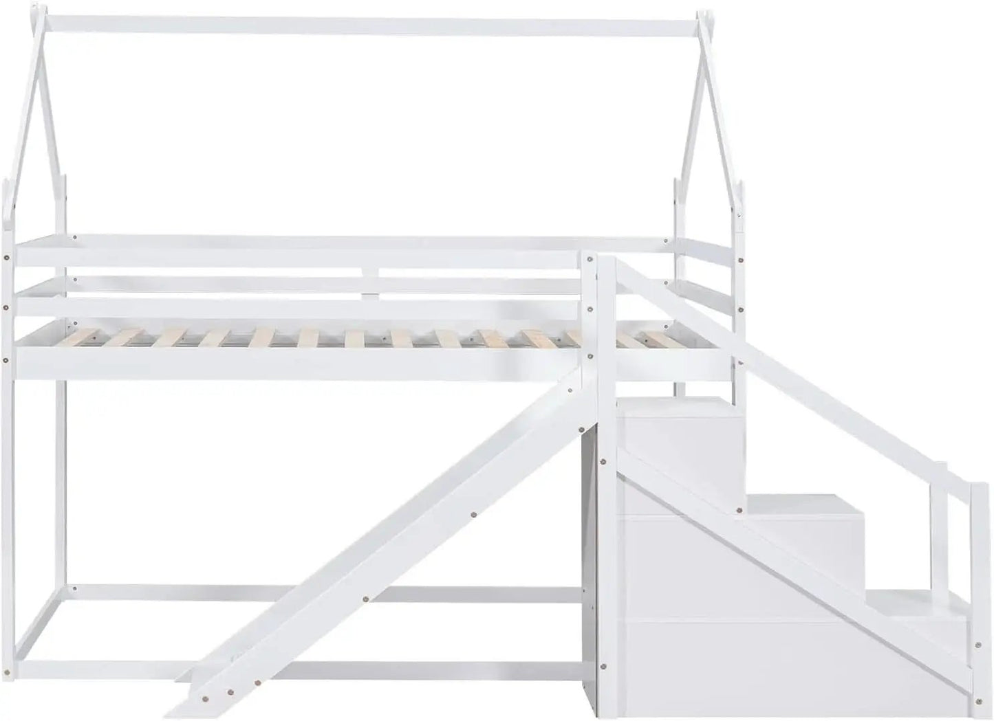 White House Twin Over Twin Bunk Bed With Slide And Stairs from PriceLows™