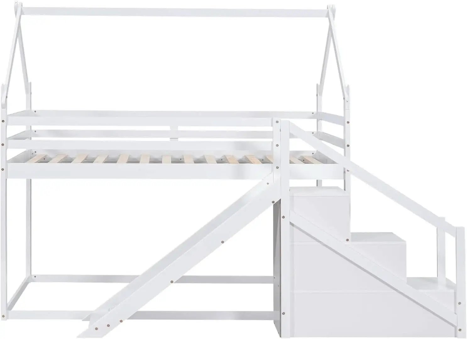 White House Twin Over Twin Bunk Bed With Slide And Stairs from PriceLows™
