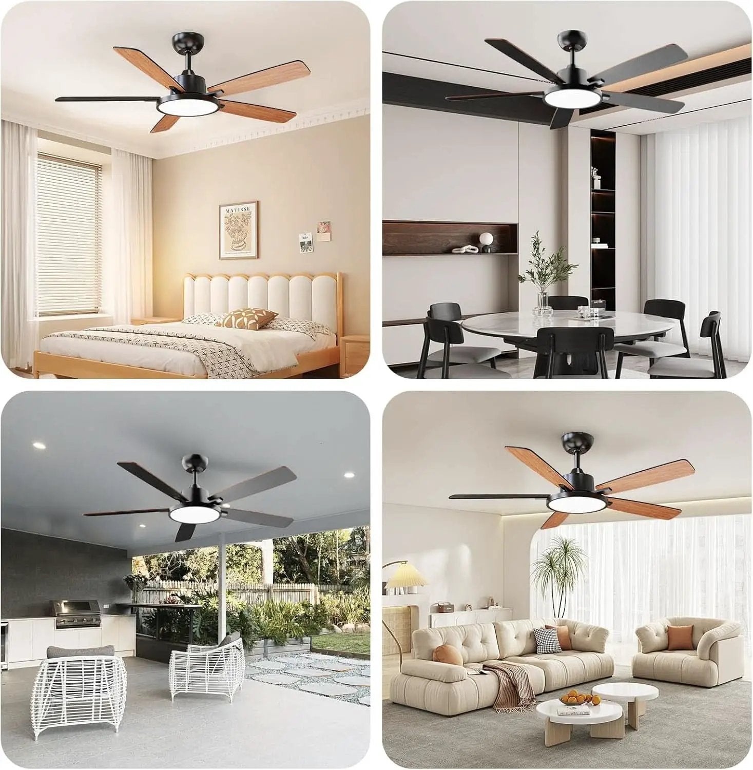 52 Inch Black Ceiling Fan With LED Light And Remote from PriceLows™