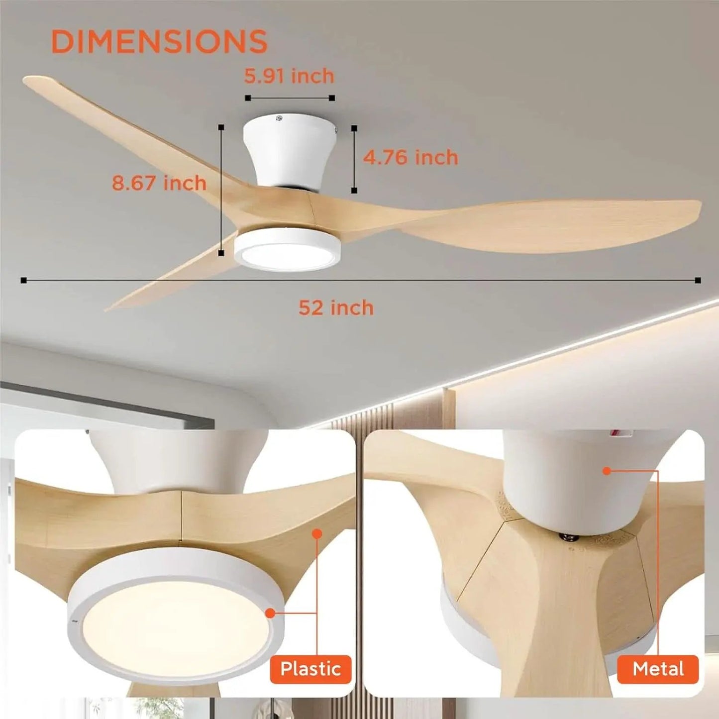 52 Inch Ceiling Fan With Light And Remote Low Profile from PriceLows™