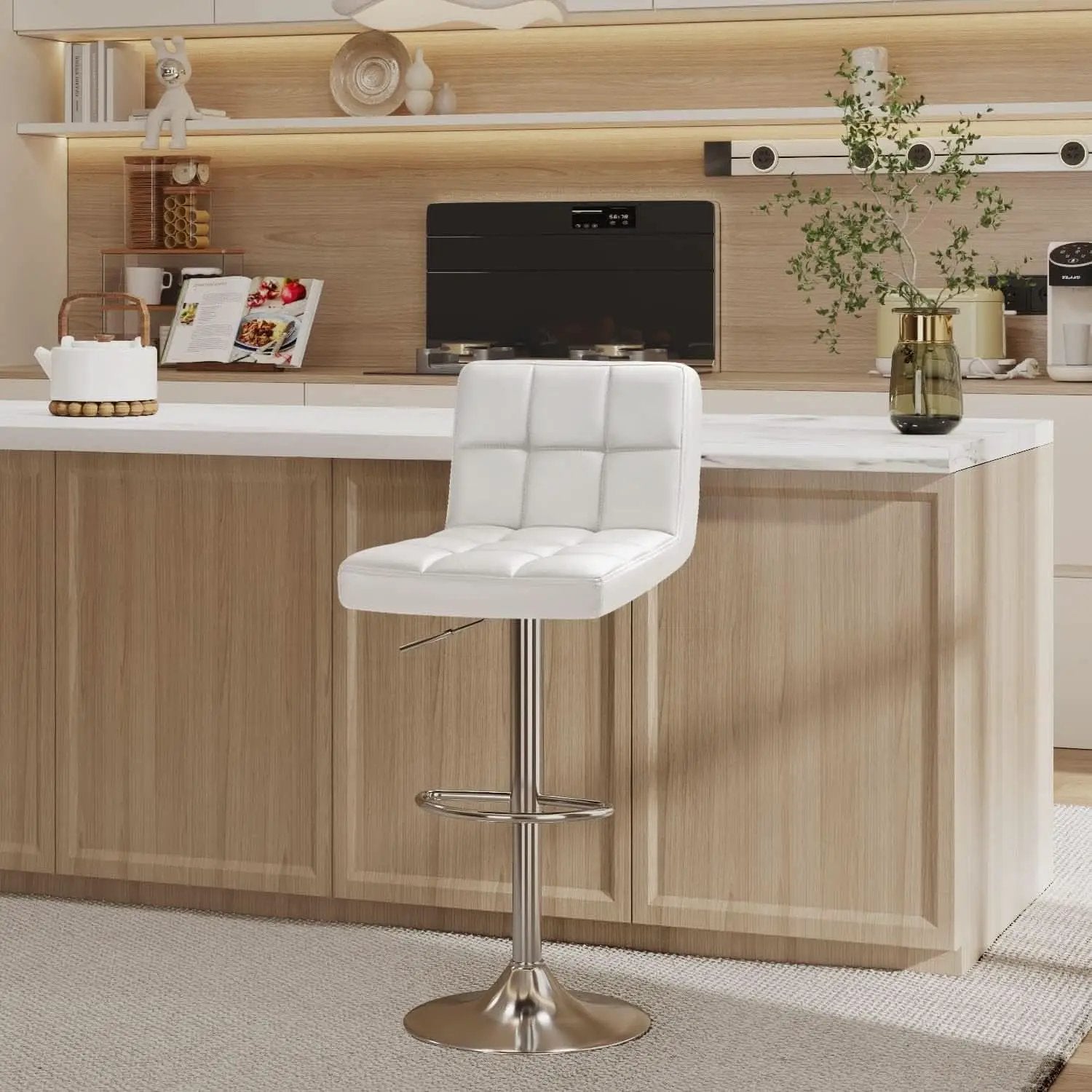 White PU Leather Swivel Bar Stool Set Of 2 Adjustable Height from PriceLows™