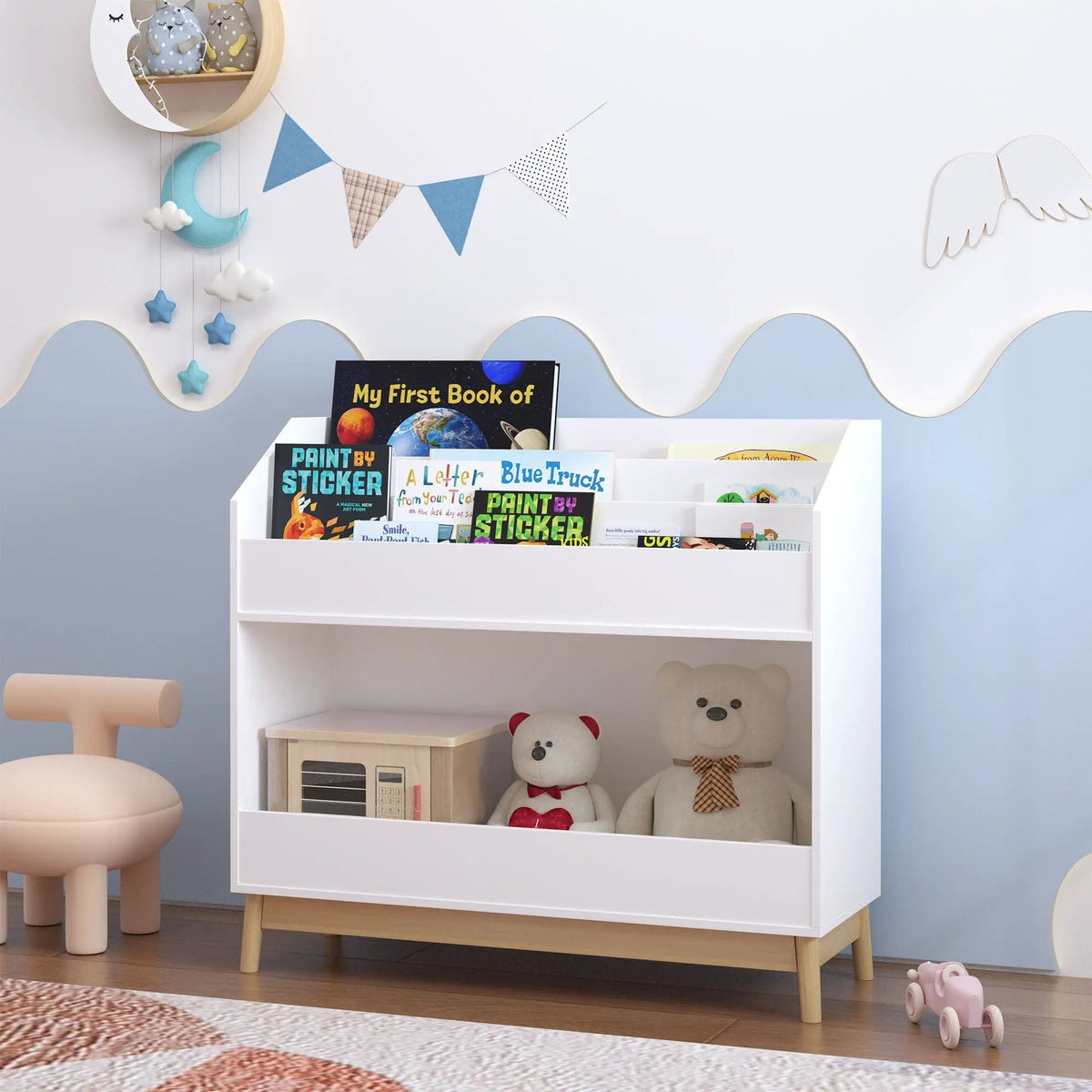 Bookcase Organizer | 3 Tier Display Shelf | White Storage Unit | Compact