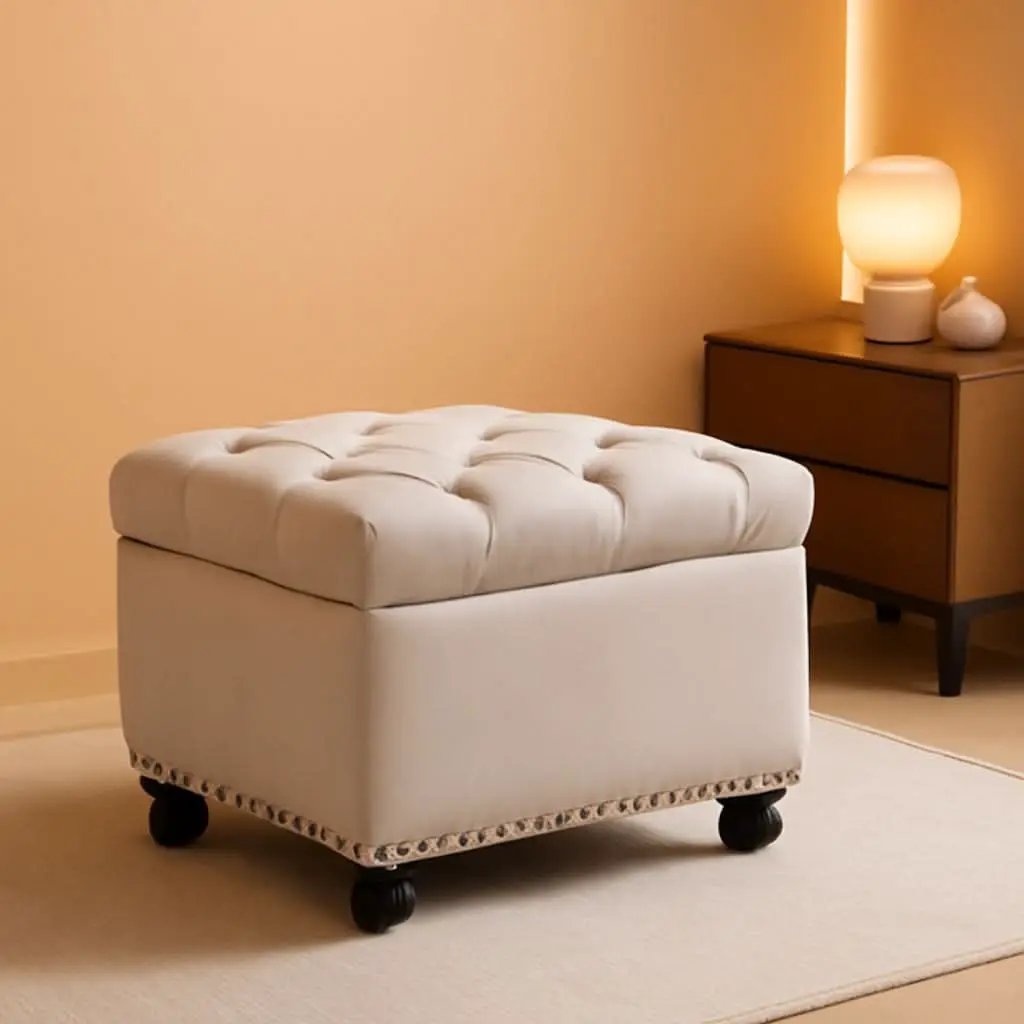 24 Inch Velvet Textured Light Taupe Storage Ottoman from PriceLows™