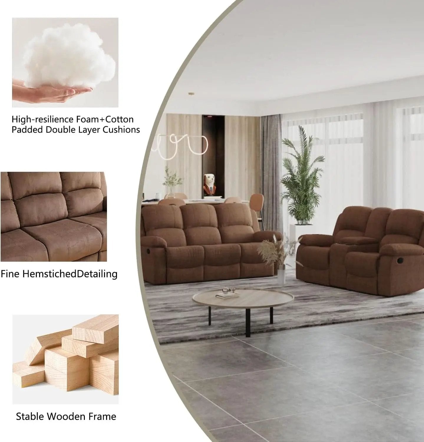 Manual Recliner Sofa Set In Brown Microfiber 3 Piece from PriceLows™