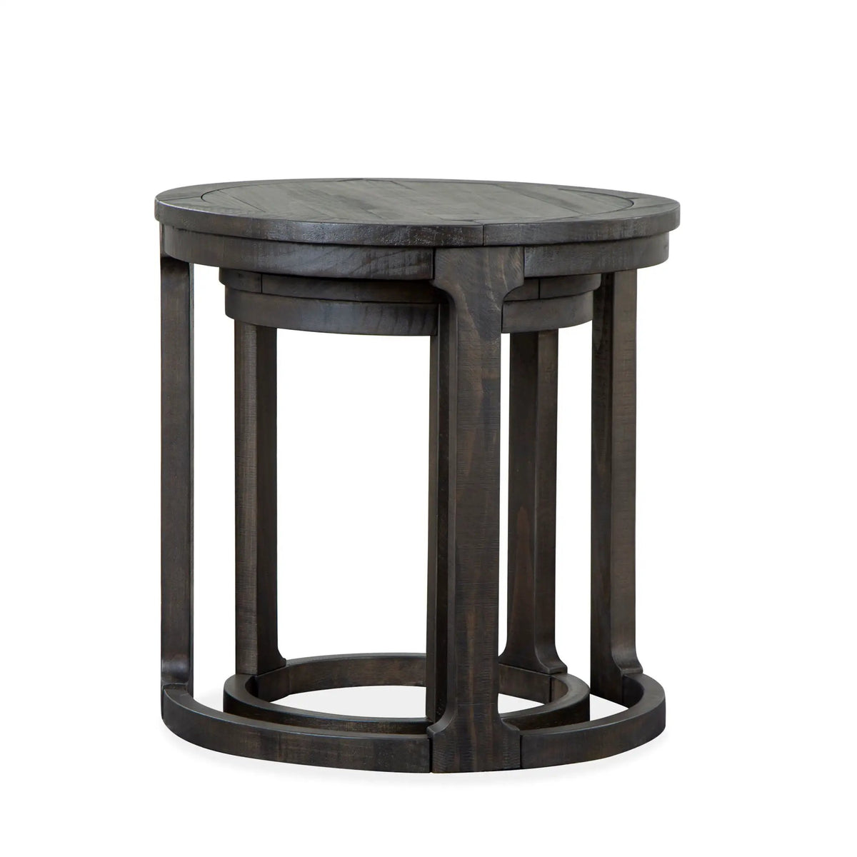 Boswell Round Nesting Tables | Set Of 2 | Peppercorn Finish | Pine Veneer And Solids