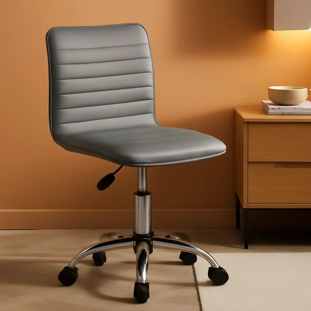 Grey PU Leather Armless Office Chair Height Adjustment from PriceLows™