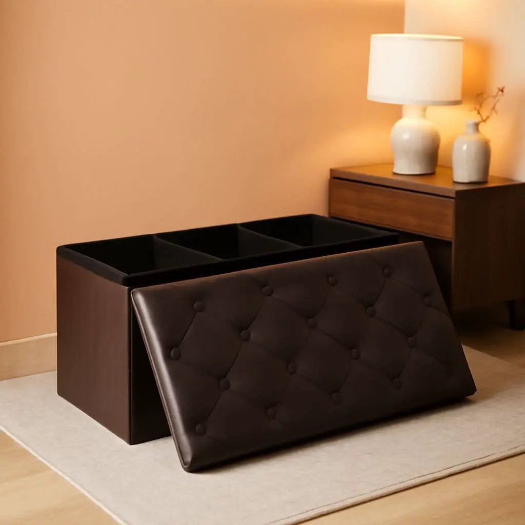 Forty Three Inch Brown Storage Ottoman With Concealed Dividers from PriceLows™