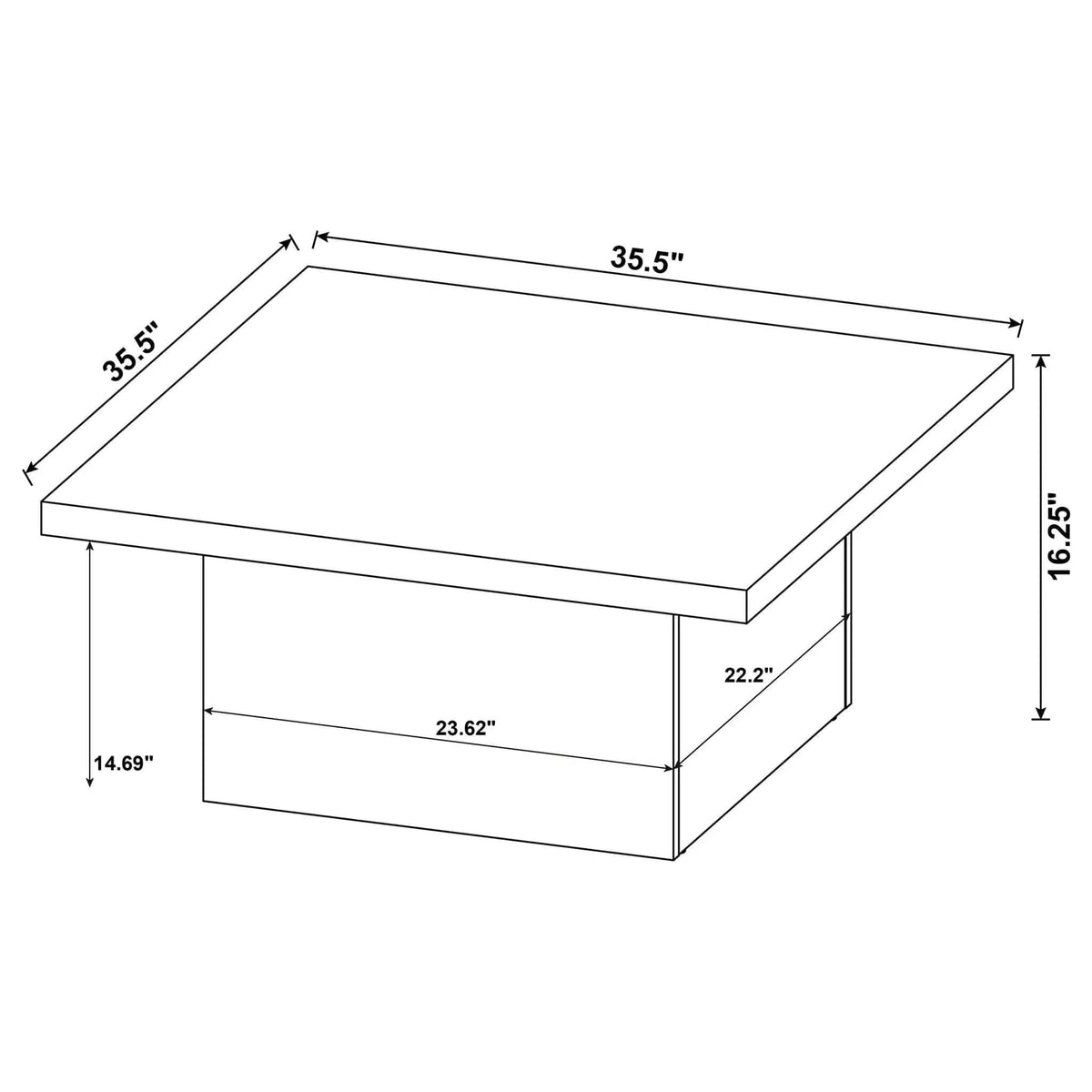 Devar Square Engineered Wood Coffee Table Mango | 35.5 x 35.5 x 16.25 in | Engineered Wood | Brown