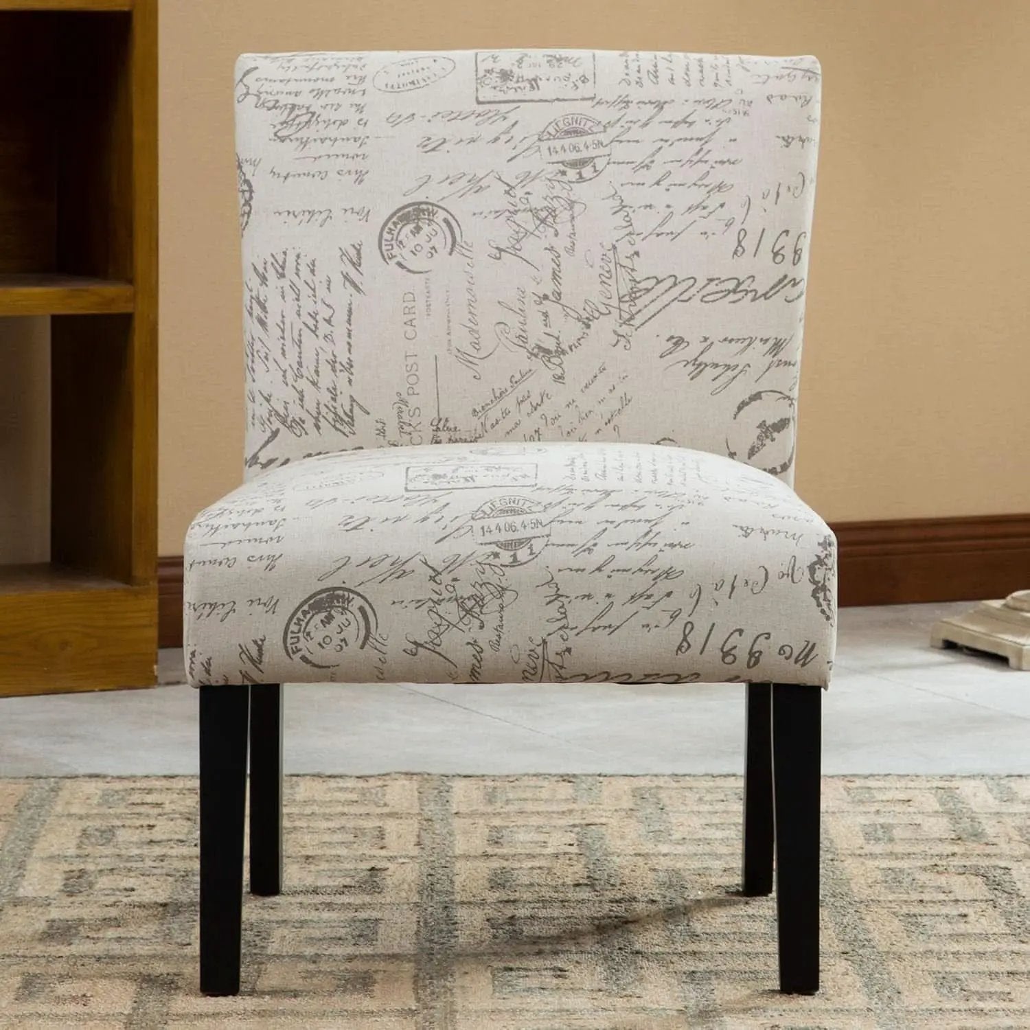 Armless Script Print Upholstered Accent Chair Espresso from PriceLows™