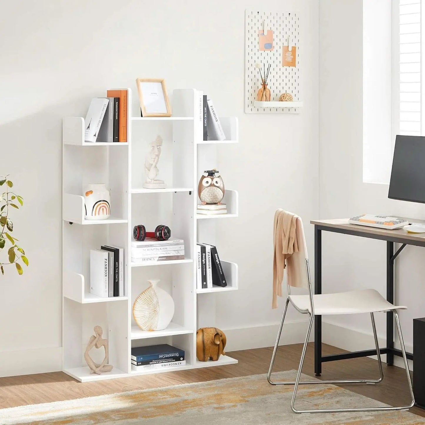 Tree Shaped Bookcase Freestanding White 13 Shelves Storage from PriceLows™