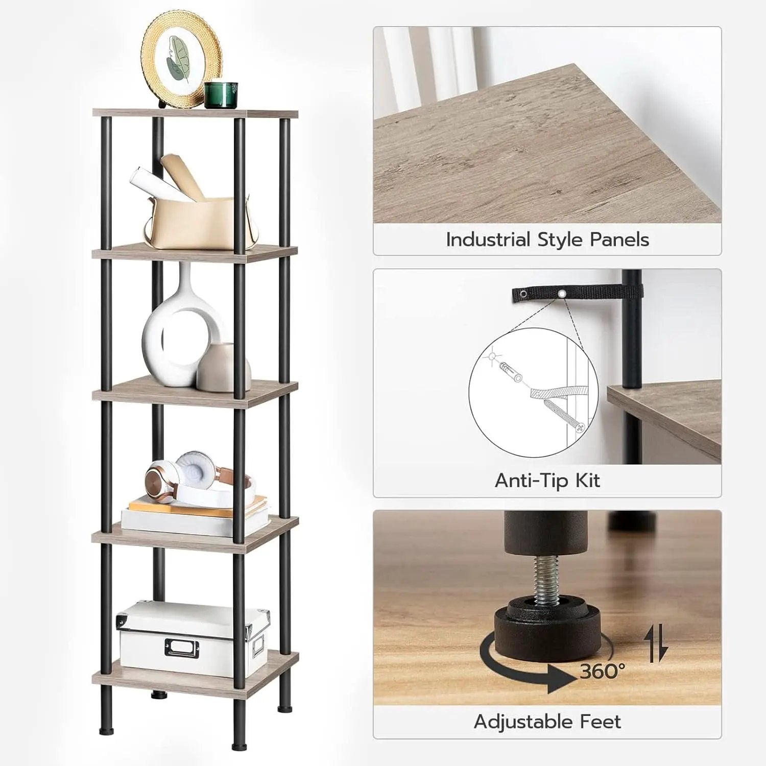 5 Tier Corner Shelf Stand Greige and Black No Tool Assembly from PriceLows™