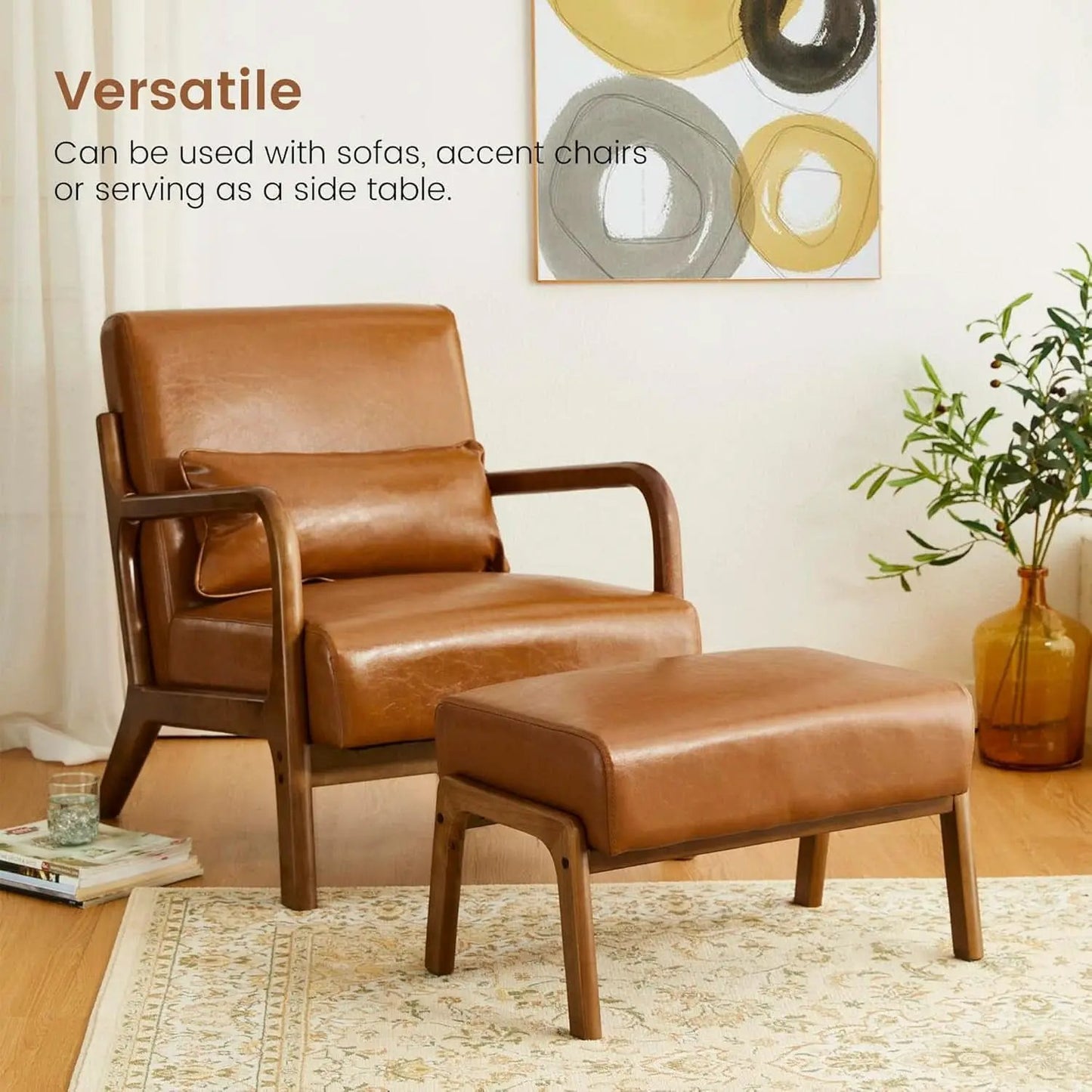 Leatherette Padded Ottoman Footrest Yellowish Brown from PriceLows™