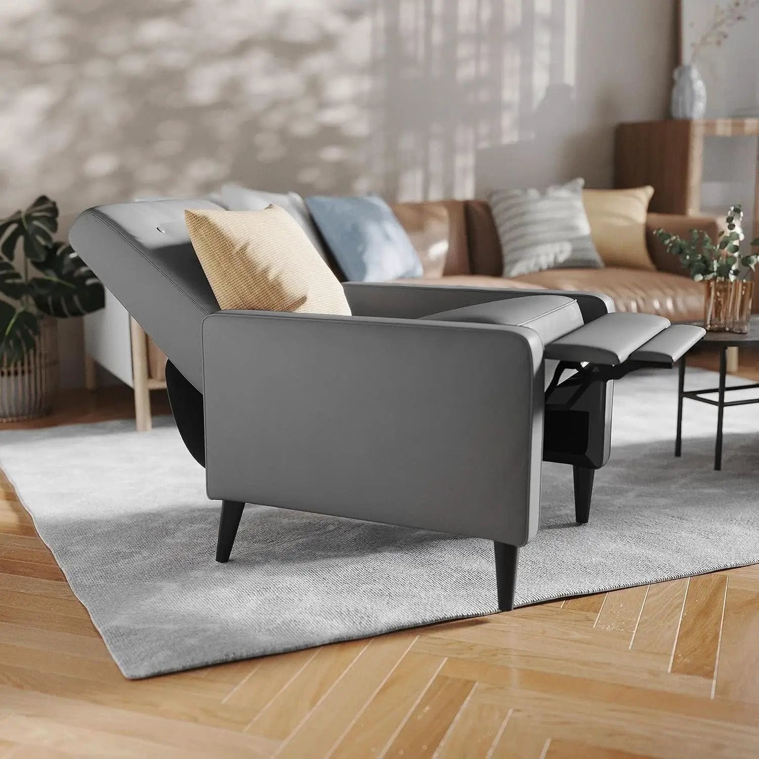 Ezra Pushback Recliner Light Gray LeatherSoft Mid Century Modern from PriceLows™