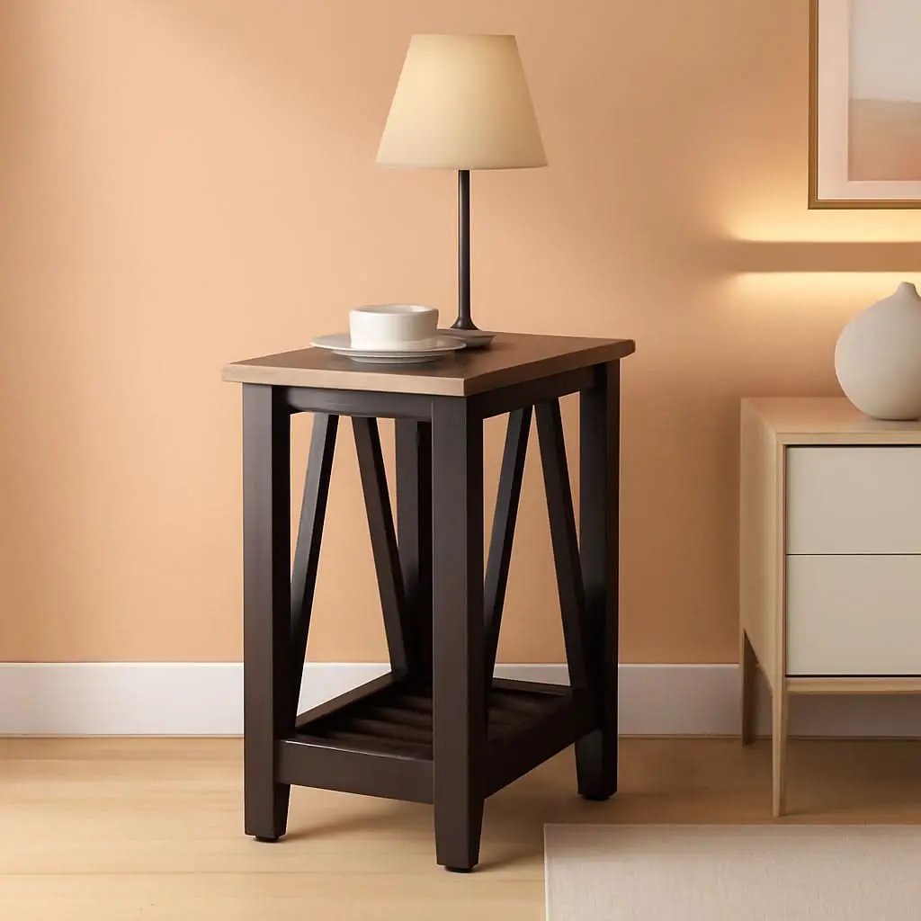 Espresso Narrow End Table With Shelf 23.6 Inch Rustic from PriceLows™