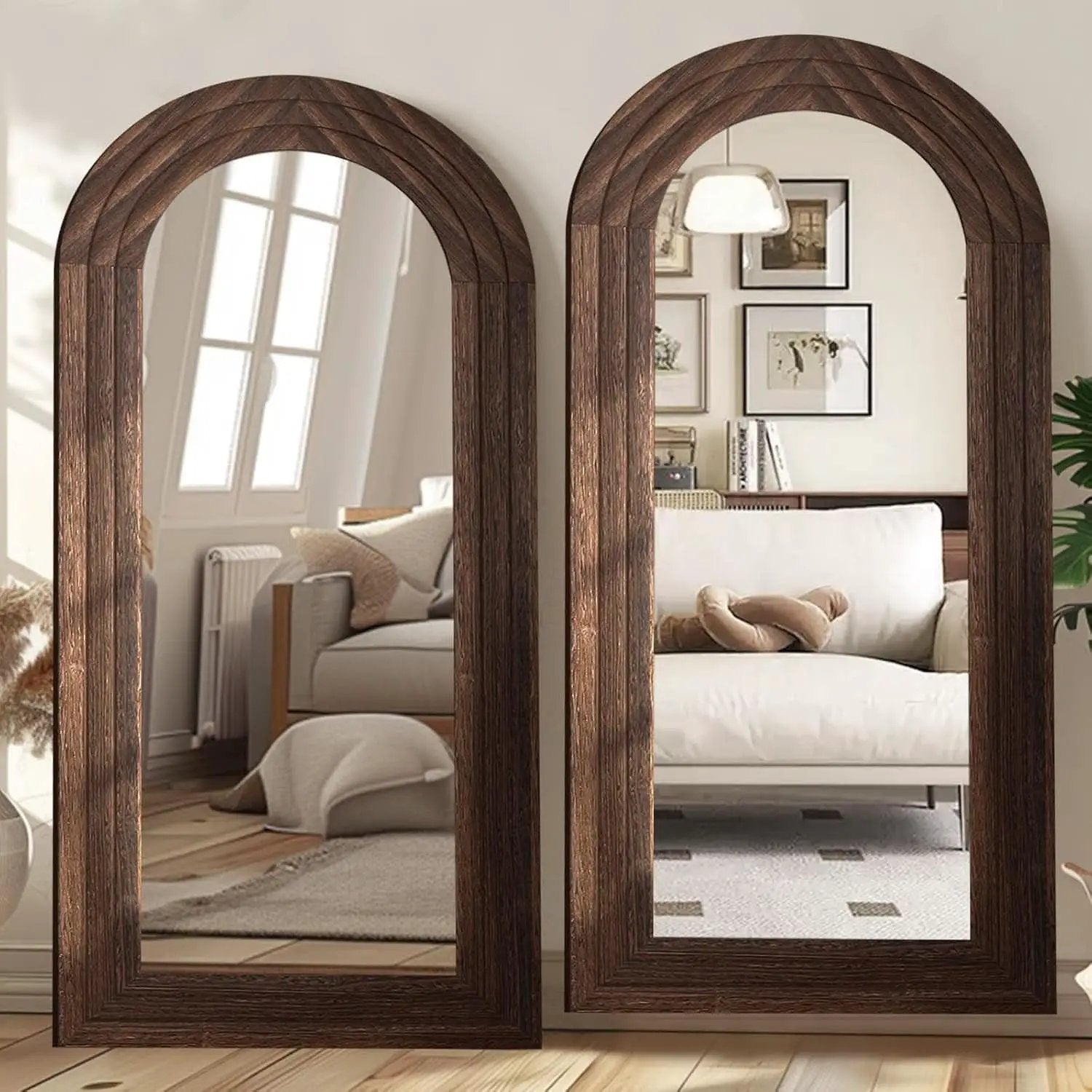 Arched Full Length Mirror 71x32 Inch Brown Solid Wood Frame from PriceLows™