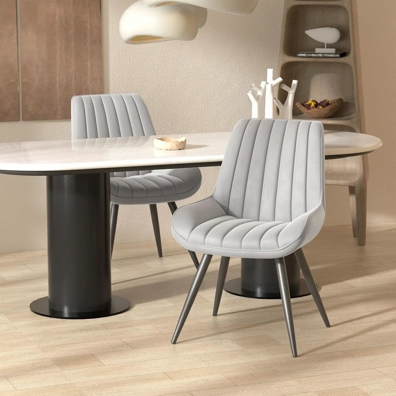 Grey Upholstered Dining Chairs Set Of 4 With Thick Cushions And Metal Legs from PriceLows™