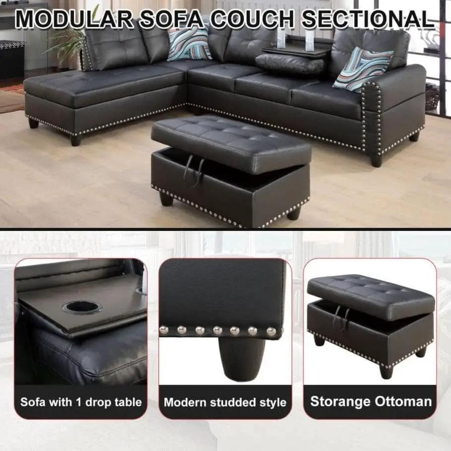 Gray L Shaped Sectional Sofa With Cup Holders And Chaise from PriceLows™