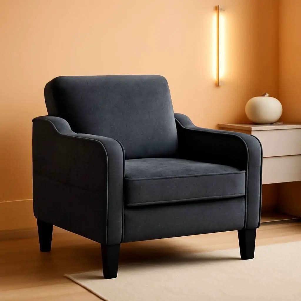 Dark Grey Mid Century Modern Accent Chair For Living Room