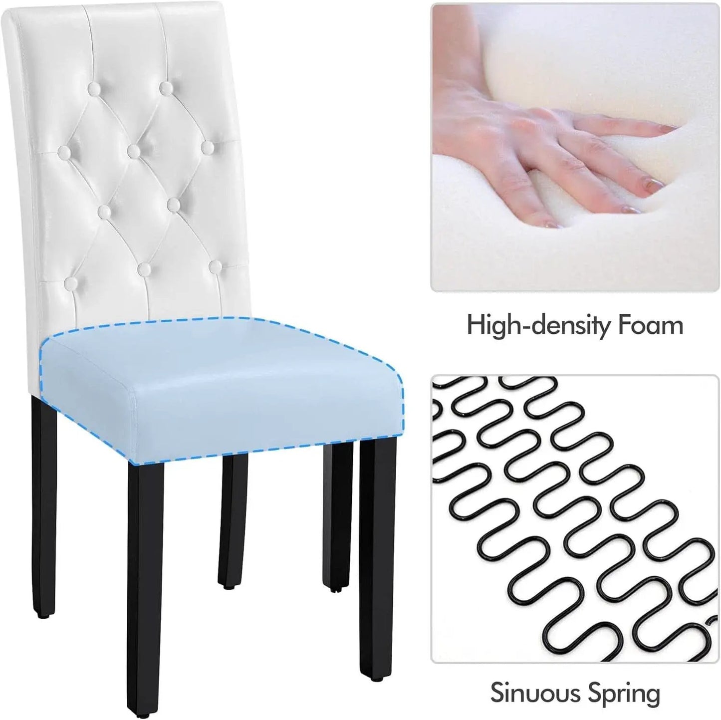 Tufted Leather Dining Chairs Set of 2 White Wood Legs from PriceLows™