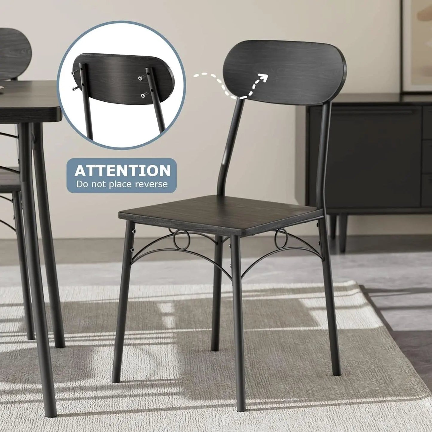 Black MDF Space Saving Dining Room Table Set With Chairs For Four from PriceLows™