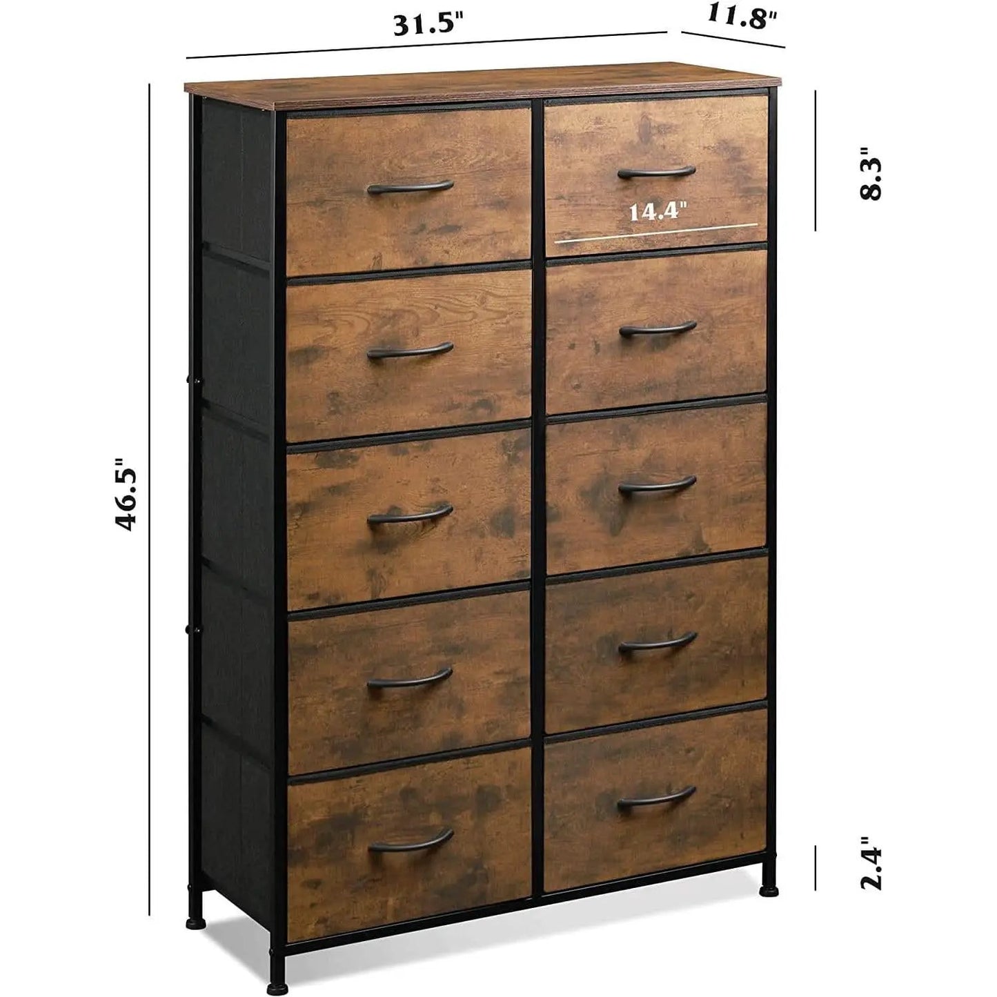 Tall Rustic Brown Dresser With 10 Deep Drawers For Bedroom from PriceLows™