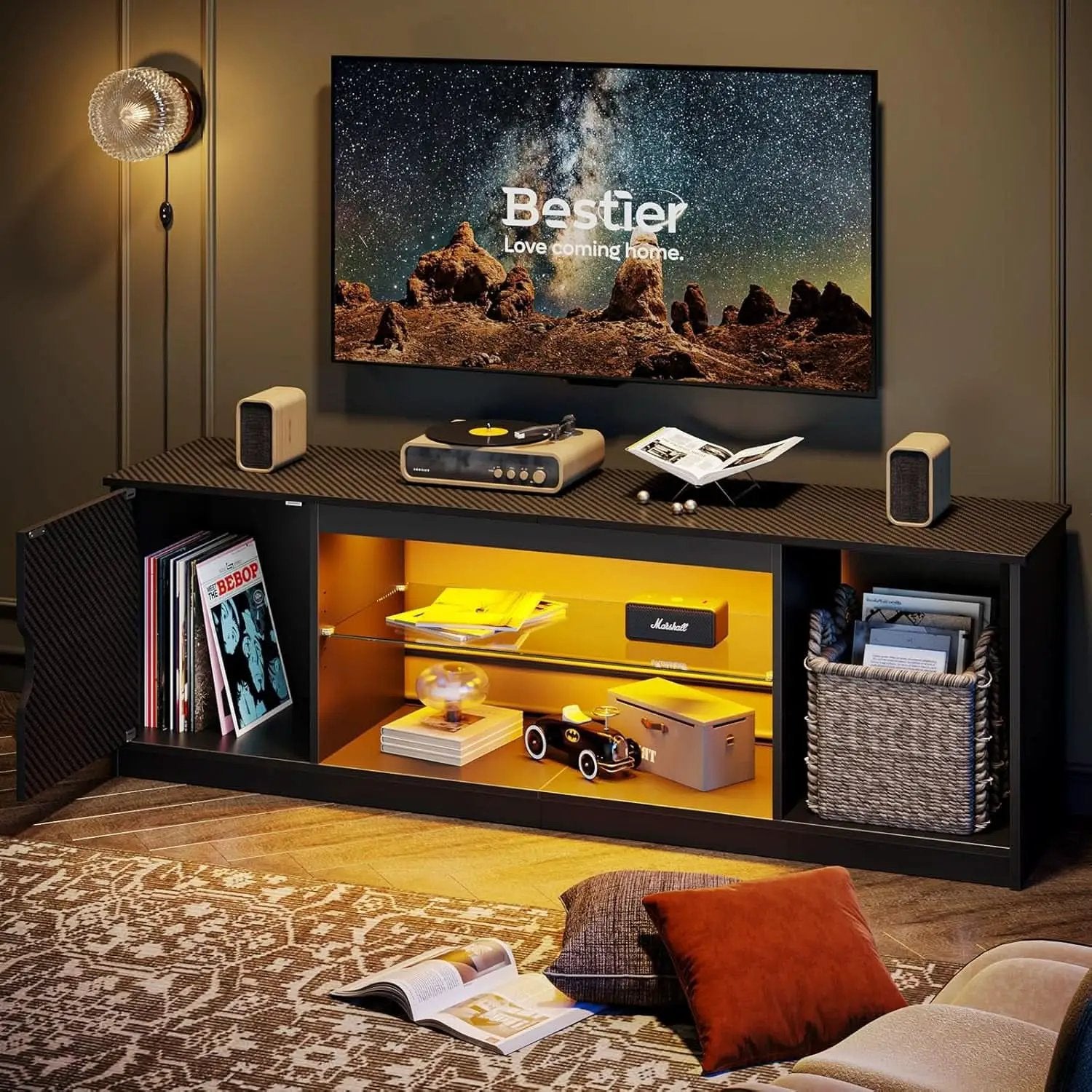 LED TV Stand 55 60 65 Inch With Adjustable Glass Shelves from PriceLows™