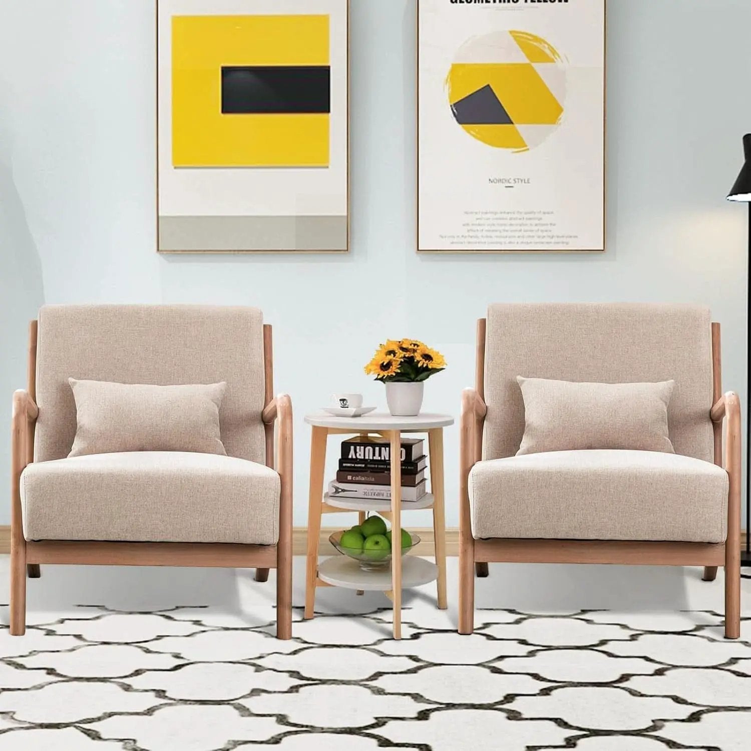 Beige Luxuriously Upholstered Mid Century Modern Chair from PriceLows™
