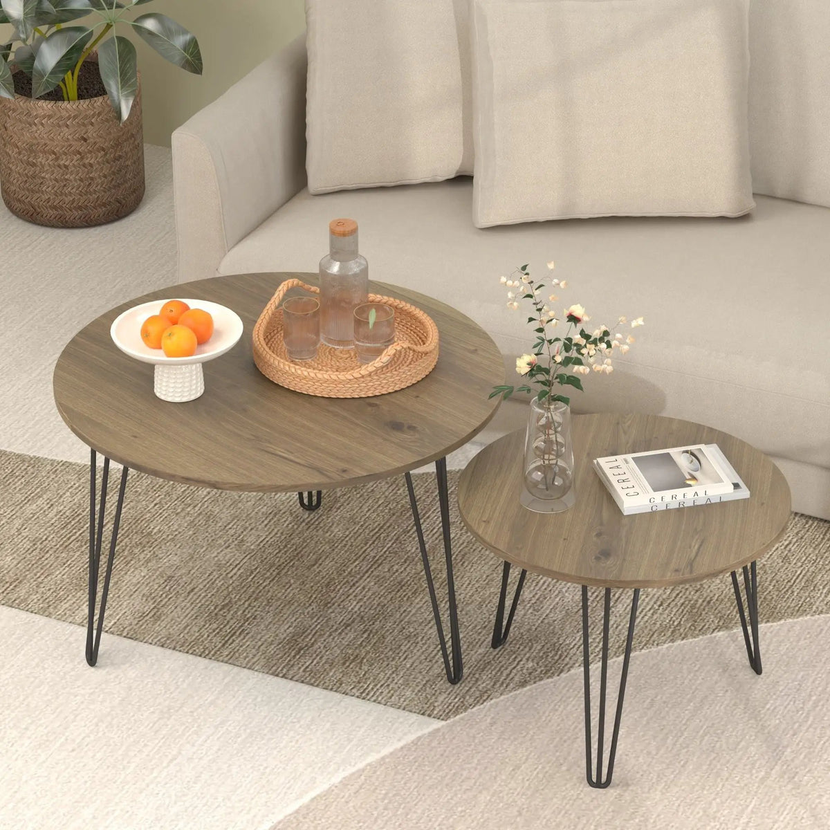 Round Nesting Coffee Table | Faux Marble Top | Steel Base | Set Of 2
