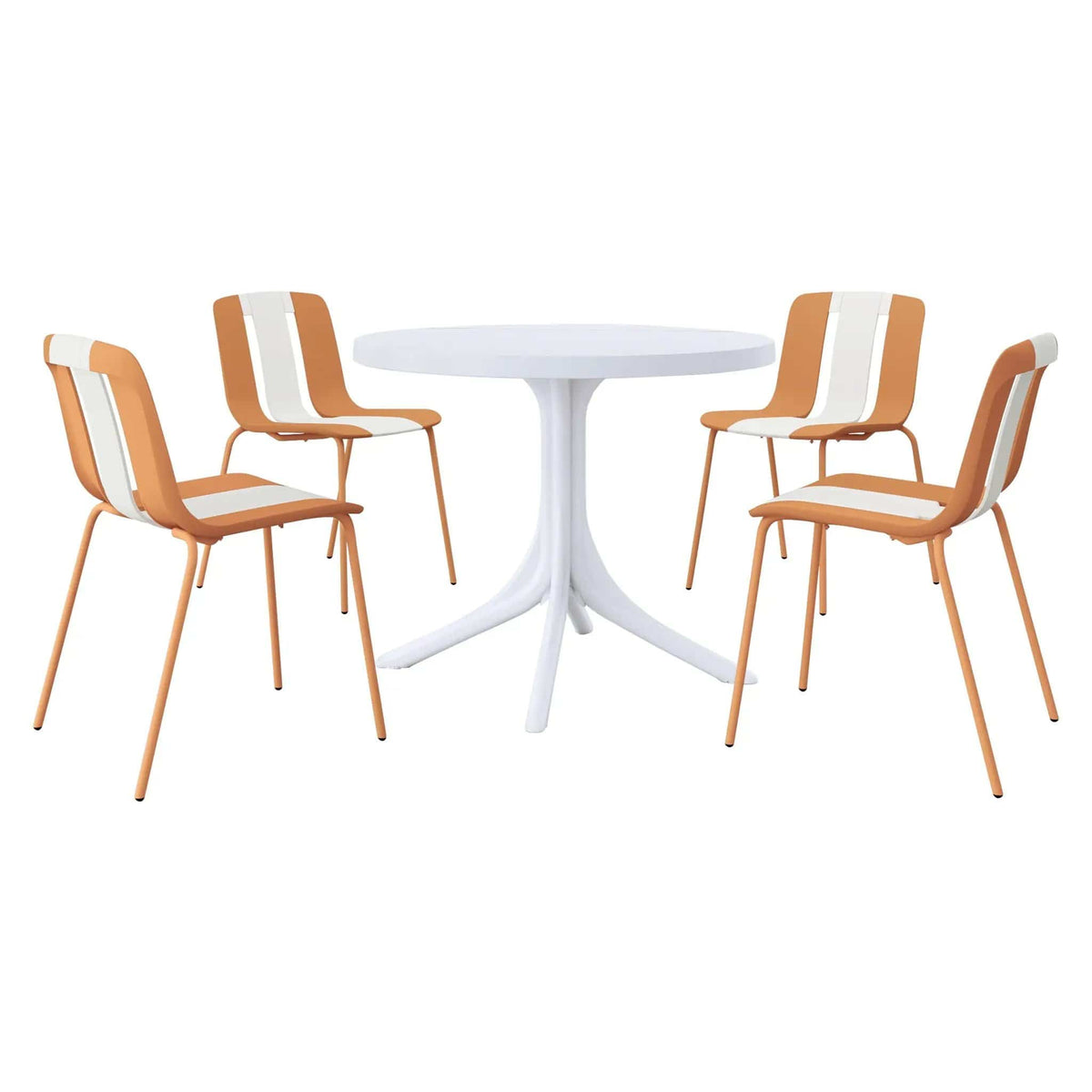 4 Piece Set Of Modern Striped Color Blocking Single Chairs With Round Table | 4-Piece Set | Metal | Outdoor Living