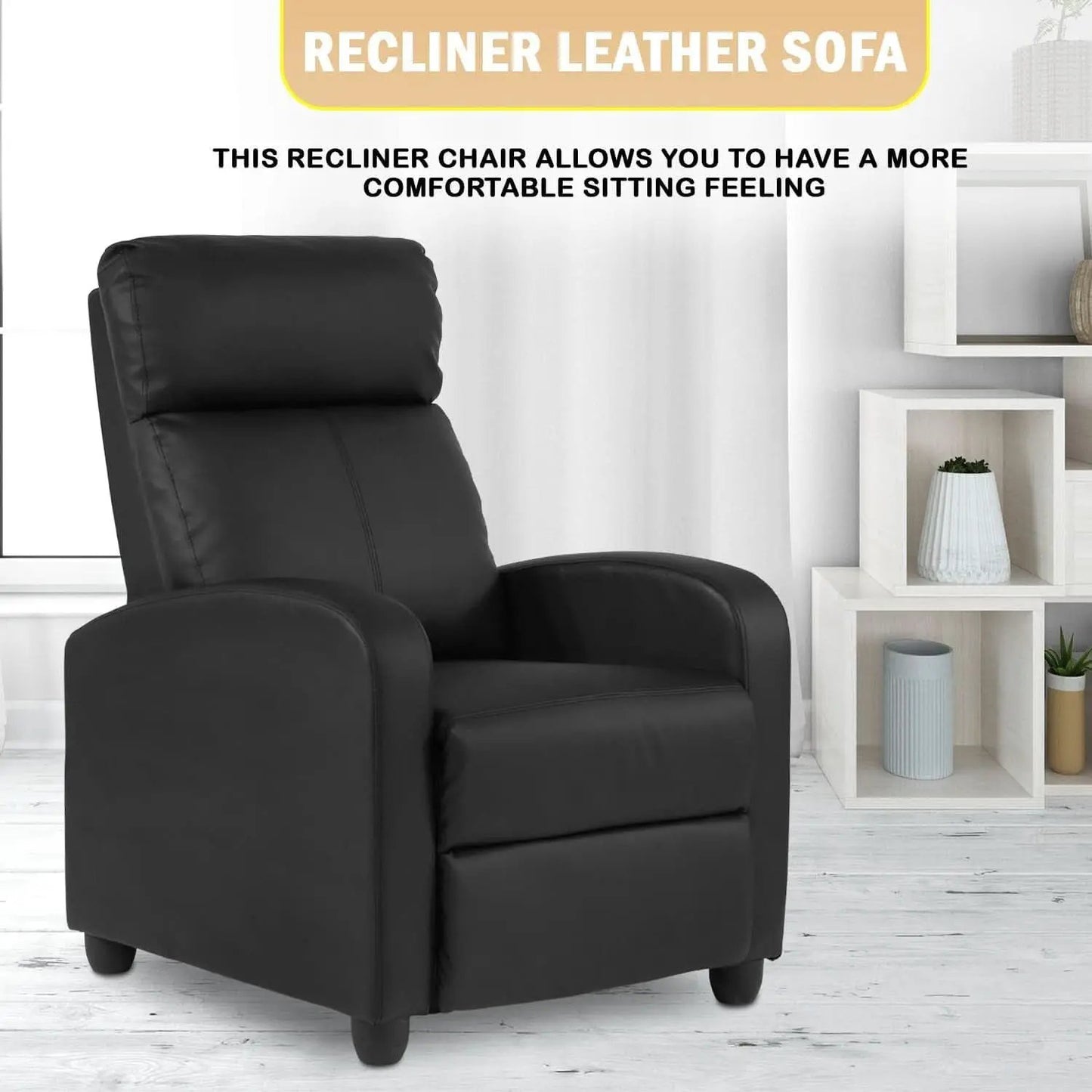 Black Leather Recliner Chair With Lumbar Support For Living Room from PriceLows™