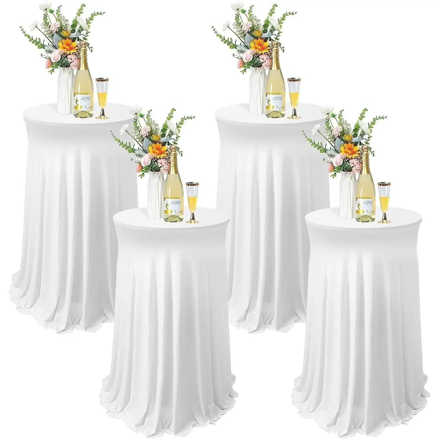 White Spandex Cocktail Tablecloths 32 Inch Round Pack Of 4 from PriceLows™