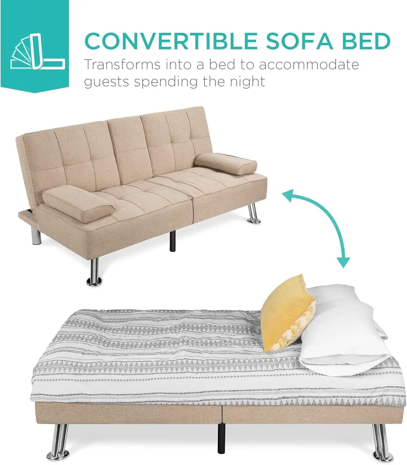 Beige Linen Folding Futon With Three Position Recline from PriceLows™