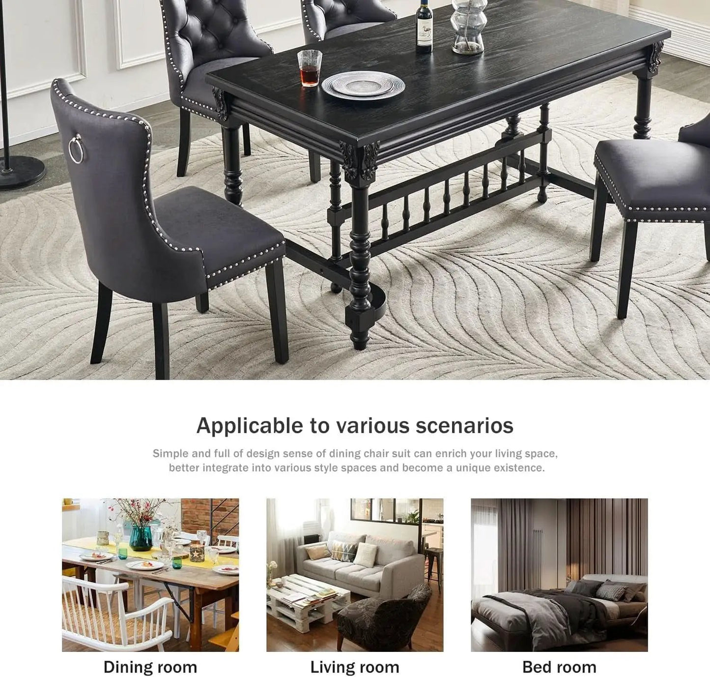 Leather Dining Chairs Set Of 4 Wingback Upholstered With Nailhead Trim Black from PriceLows™