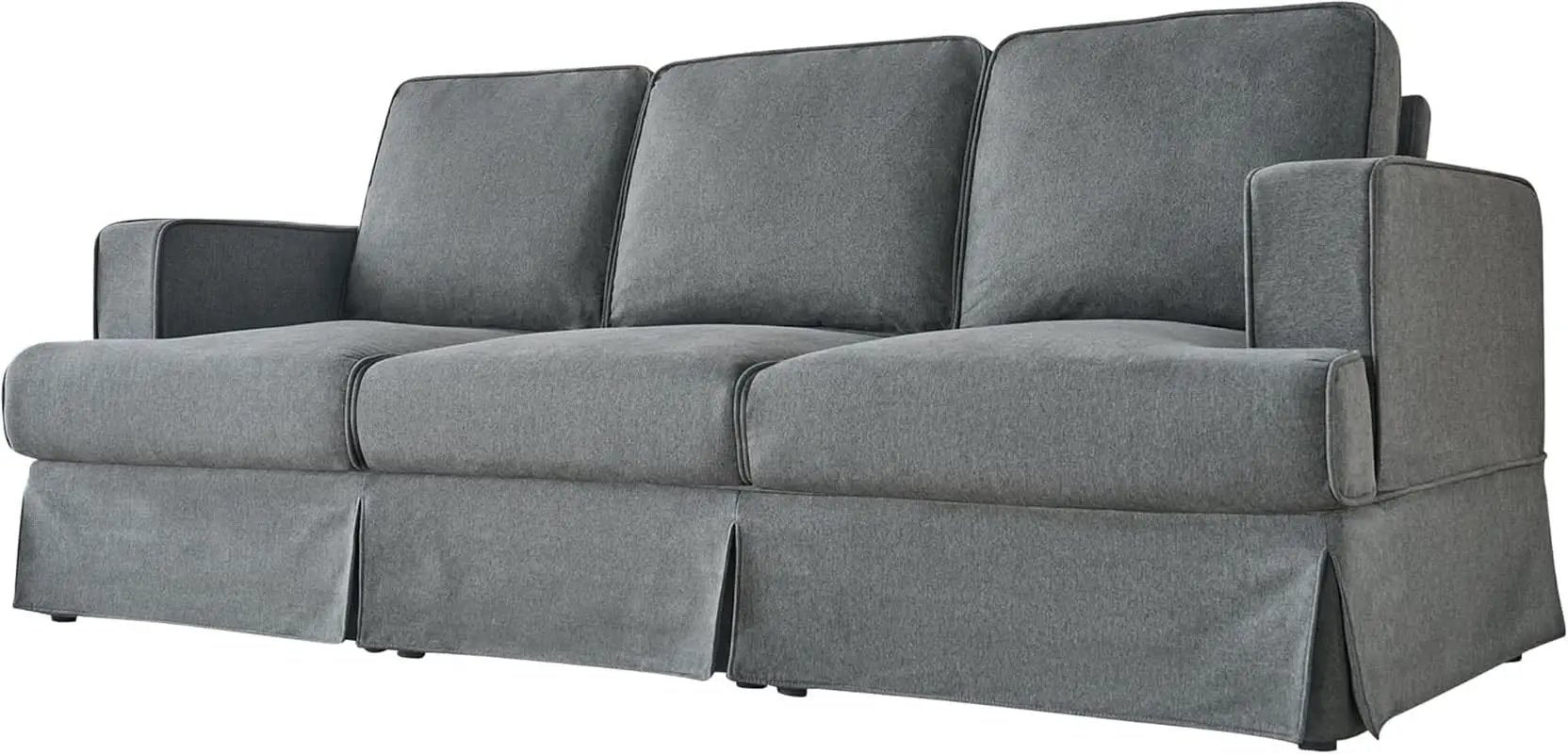 89 Inch Slipcovered Linen Grey Sofa 3 Seater Couch from PriceLows™