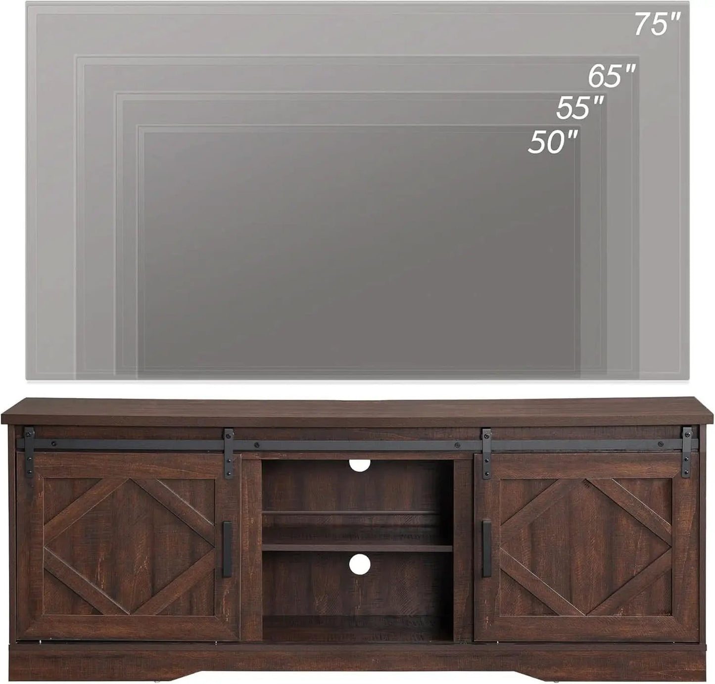 75 Inch Rustic Brown Barn Door TV Stand With Storage from PriceLows™