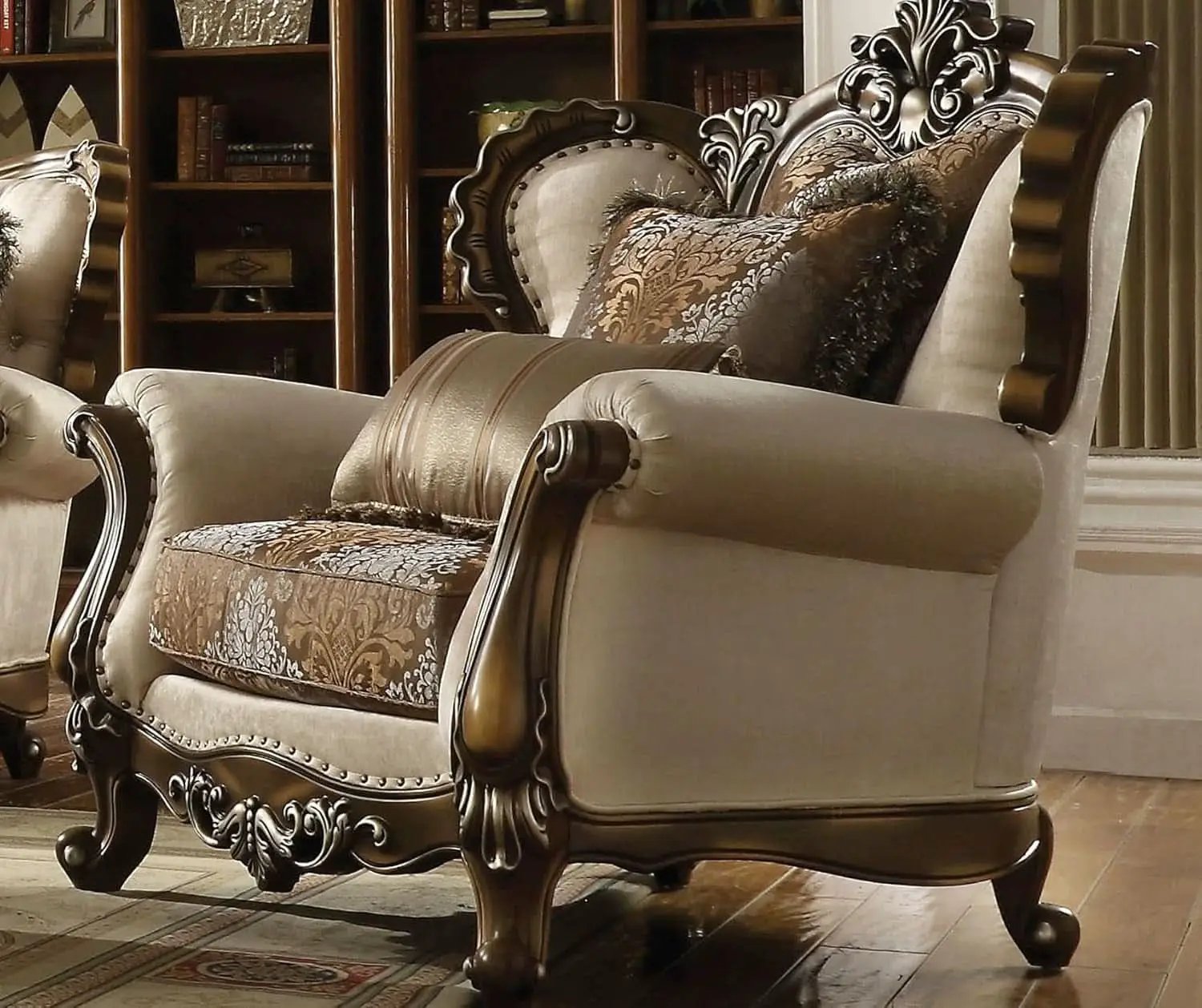 4 Piece Living Room Set Tan And Antique Oak Traditional from PriceLows™