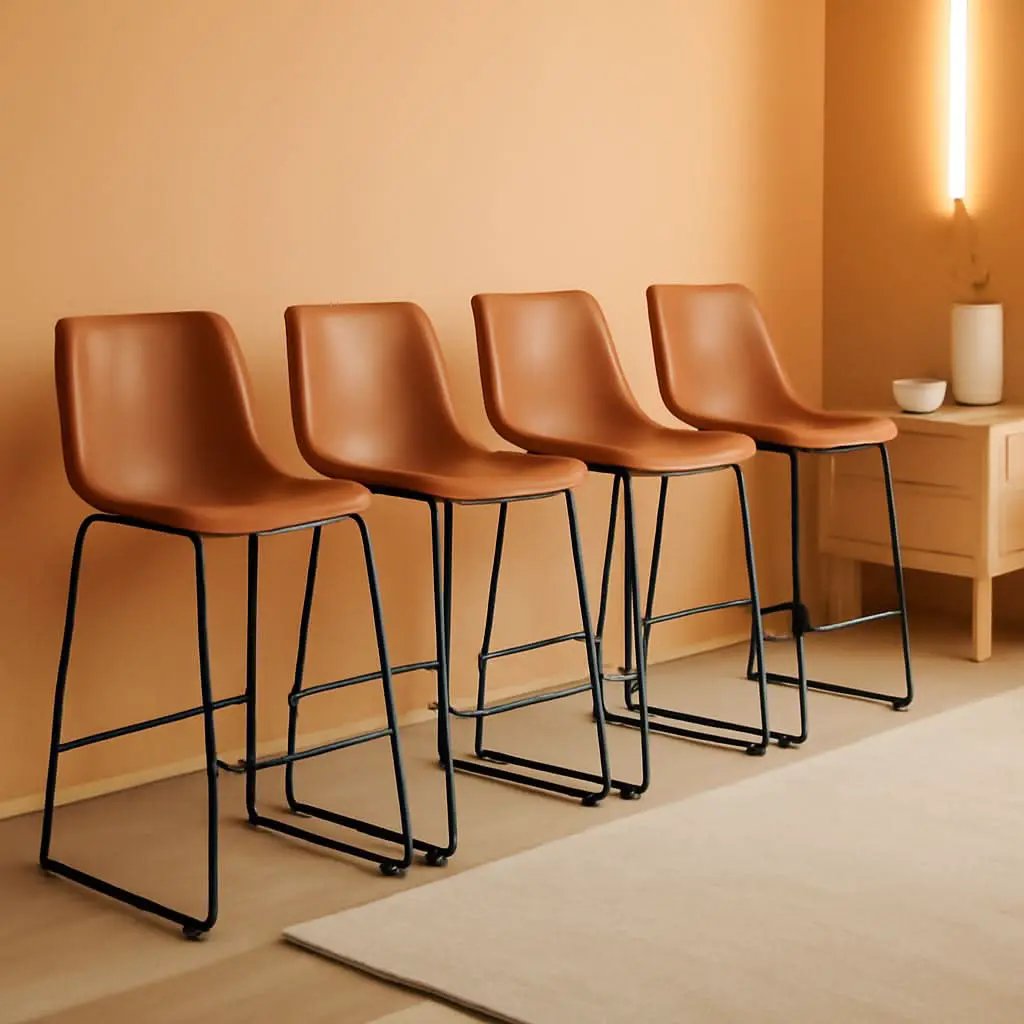 26 Inch Counter Height Bar Stools Set Of 4 With Back Brown Faux Leather And Metal Legs from PriceLows™