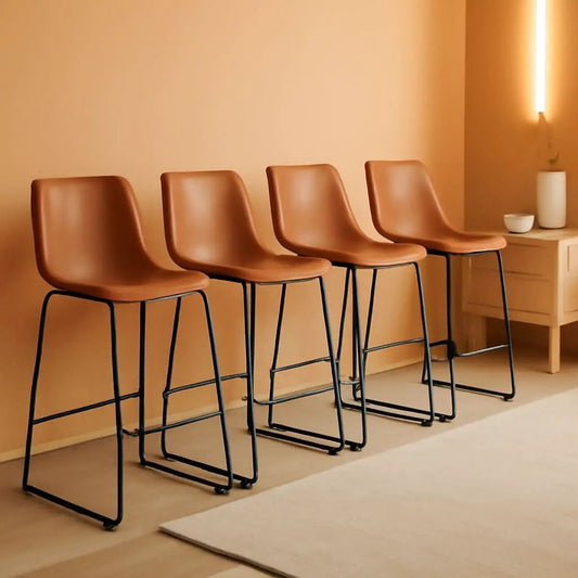 26 Inch Counter Height Bar Stools Set Of 4 With Back Brown Faux Leather And Metal Legs from PriceLows™