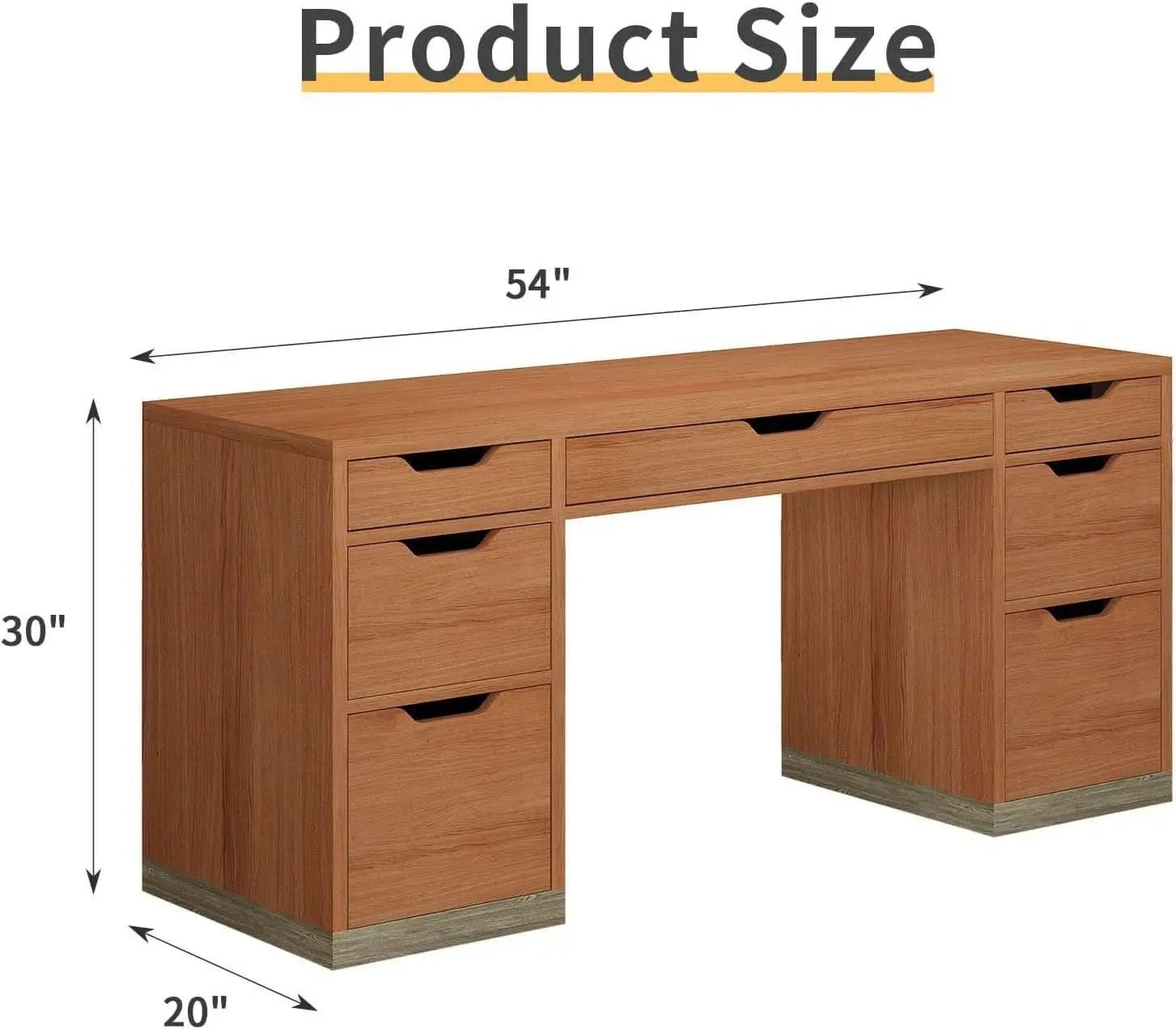 54 Inch Walnut Finish Executive Desk With Seven Drawers from PriceLows™