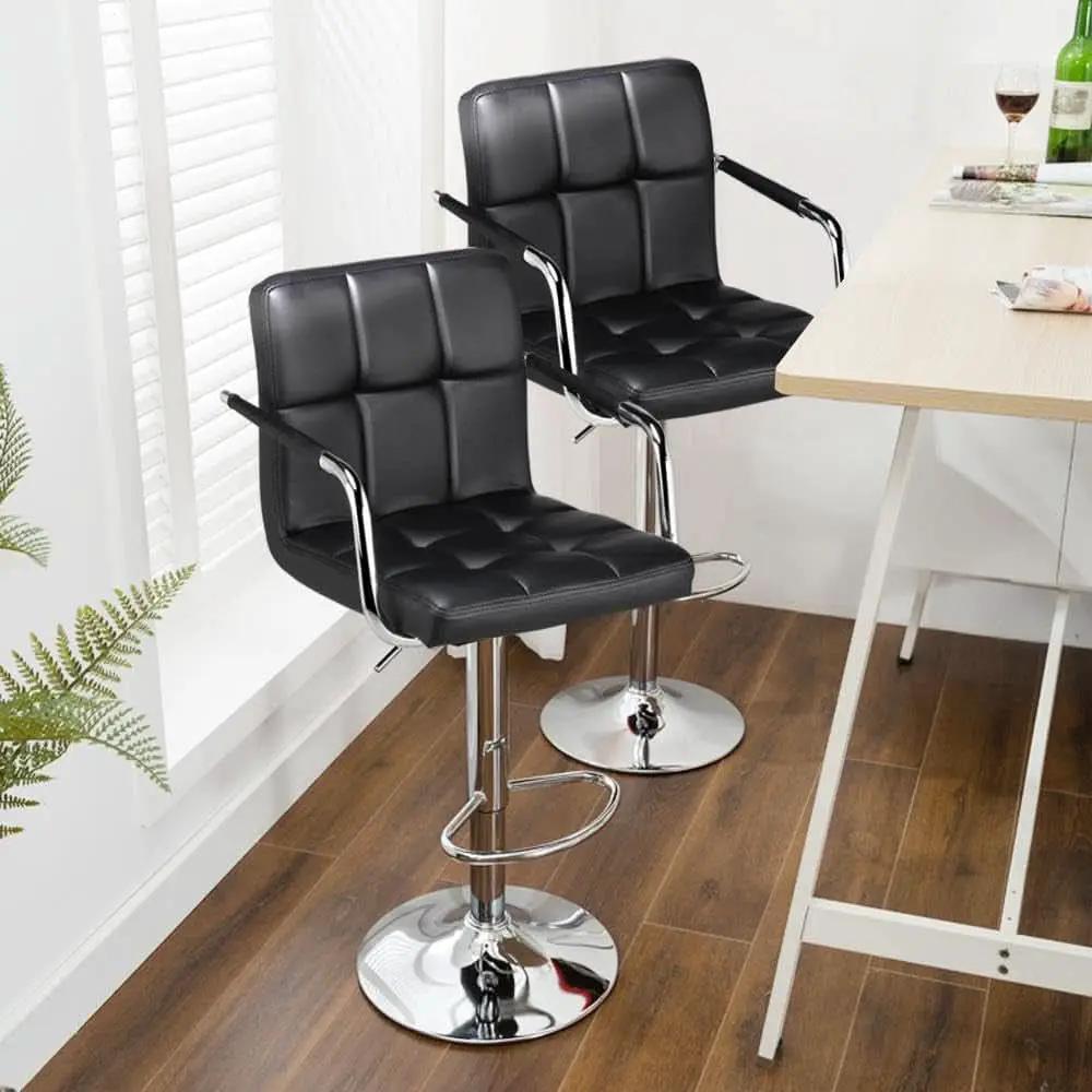 Bar Stools Set Of 2 Adjustable PU Leather Black Swivel from PriceLows™