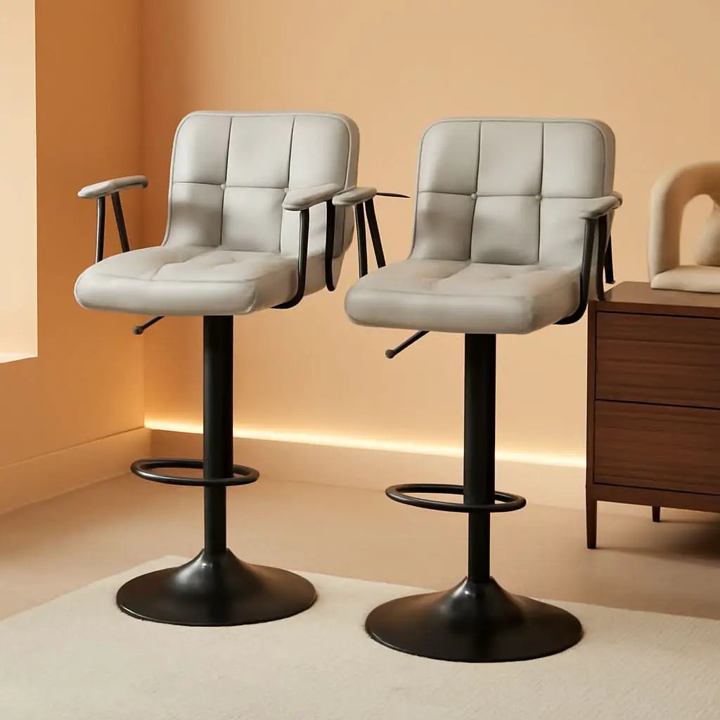 Bar Stools 2 Adjustable Swivel With Back Grey PU Leather from PriceLows™