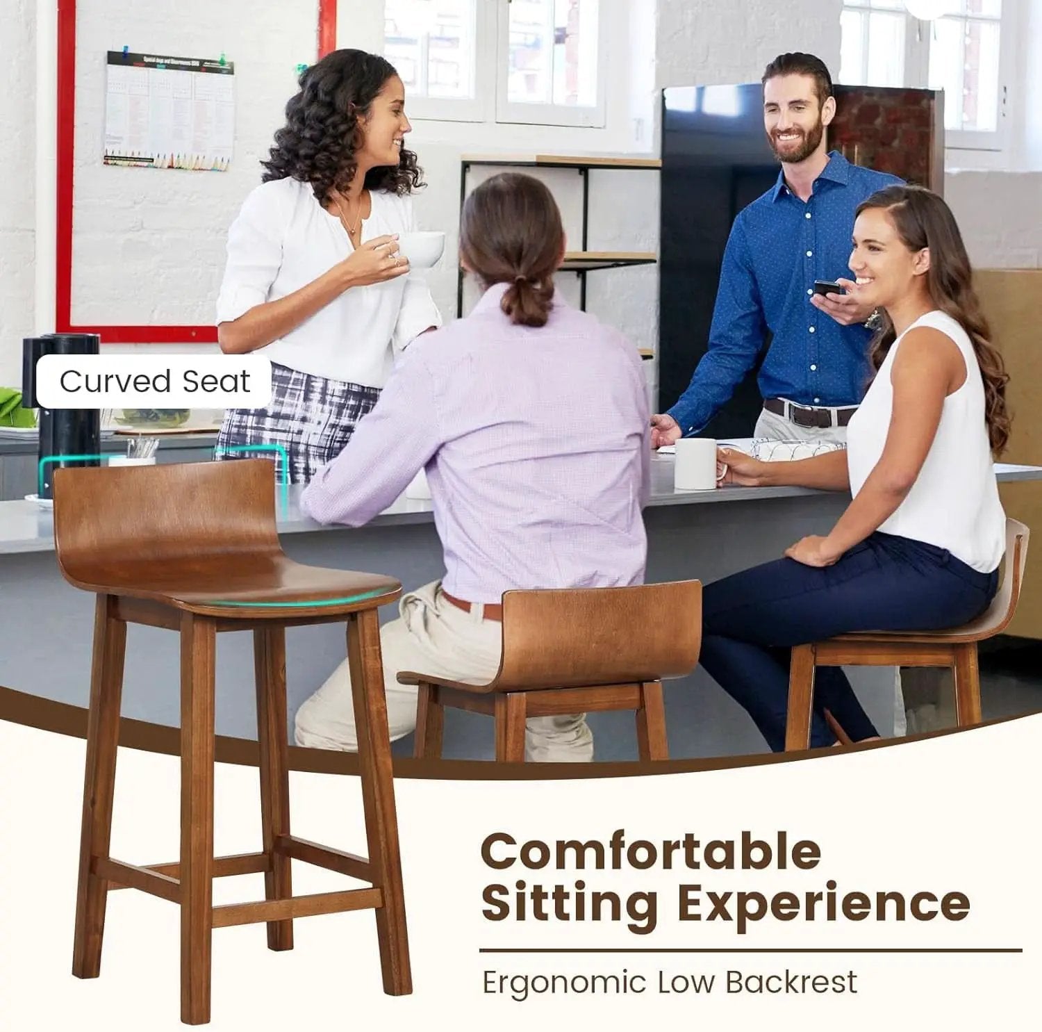 24.5 Inch Counter Height Farmhouse Wooden Bar Stool Set Of 2 With Brown Footrest And Low Back from PriceLows™