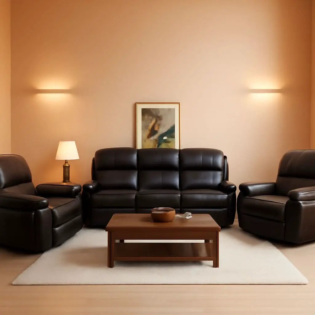 Espresso Leather Sofa Set With Manual Recliner For Living Room from PriceLows™