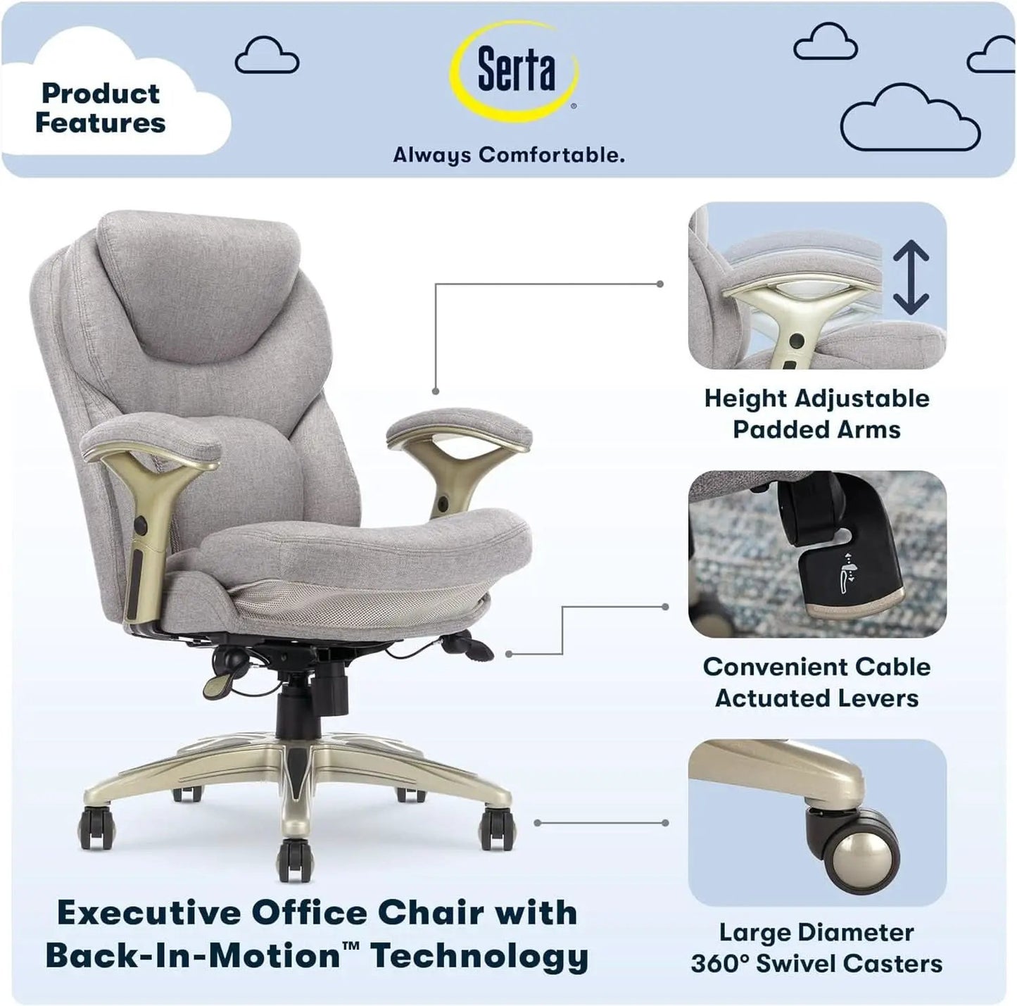 Ergonomic Executive Office Chair With Motion Technology Gray from PriceLows™