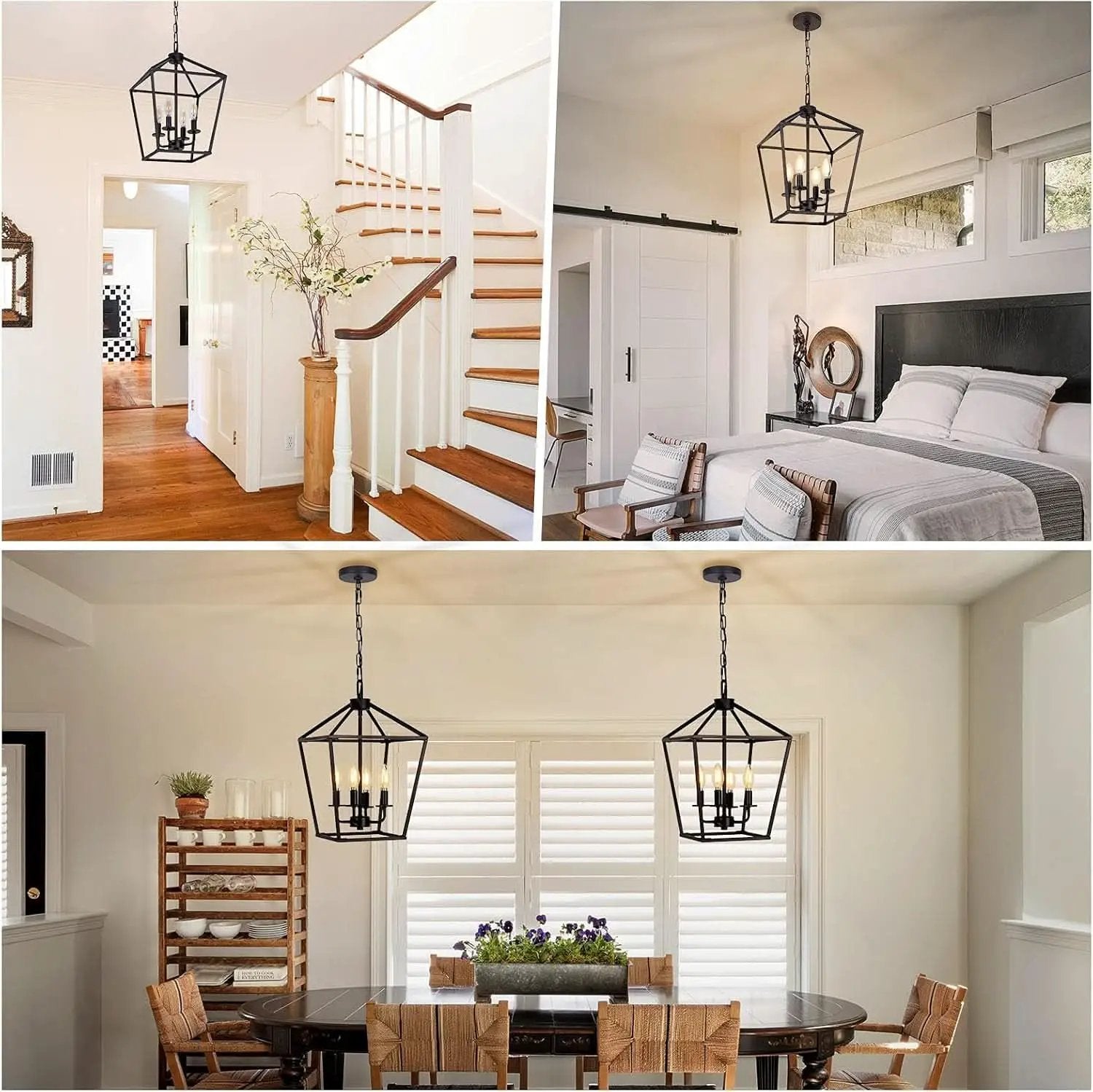 4 Light Black Lantern Chandelier With Adjustable Height from PriceLows™